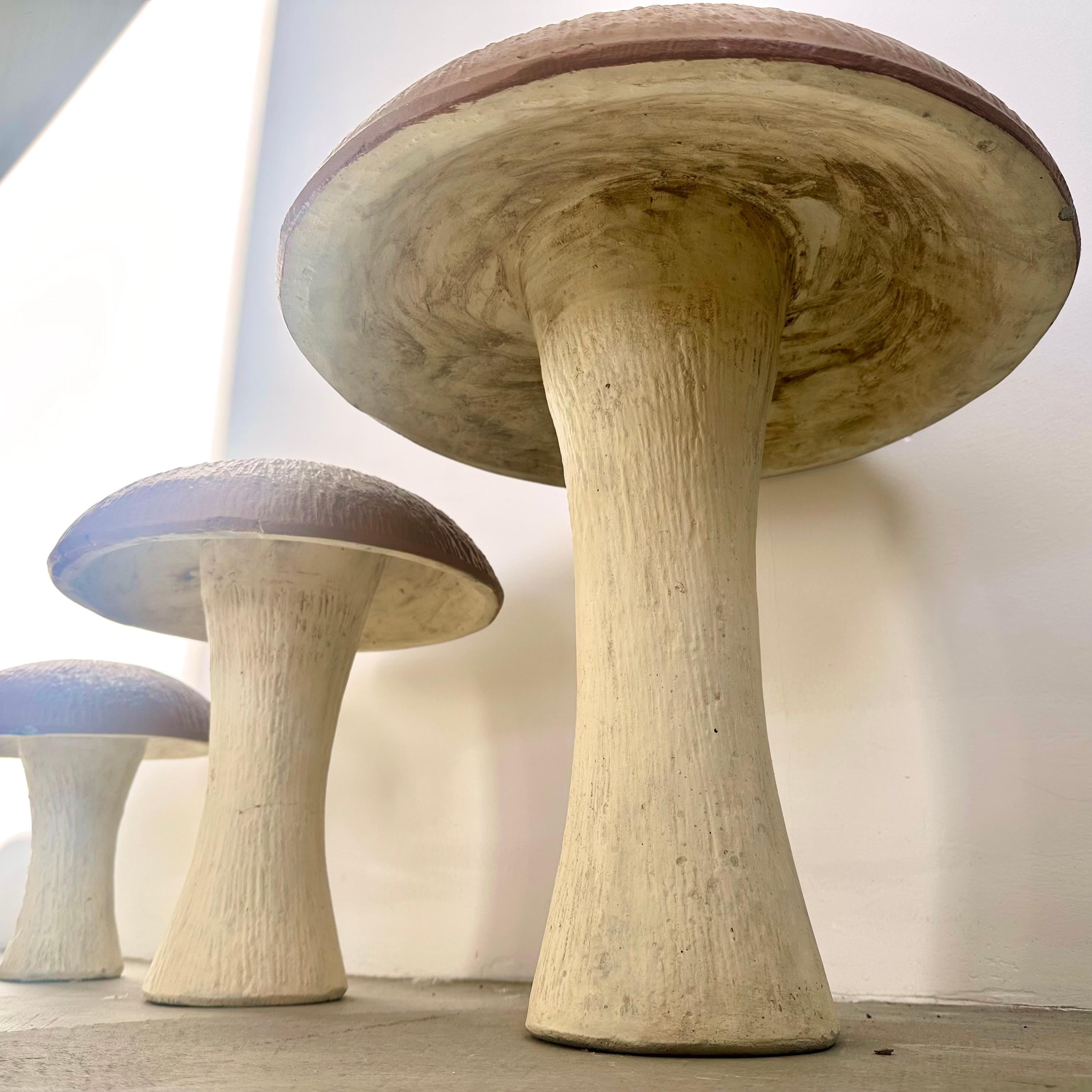 Modern Set of 3 Large Concrete Mushrooms, 1970s USA