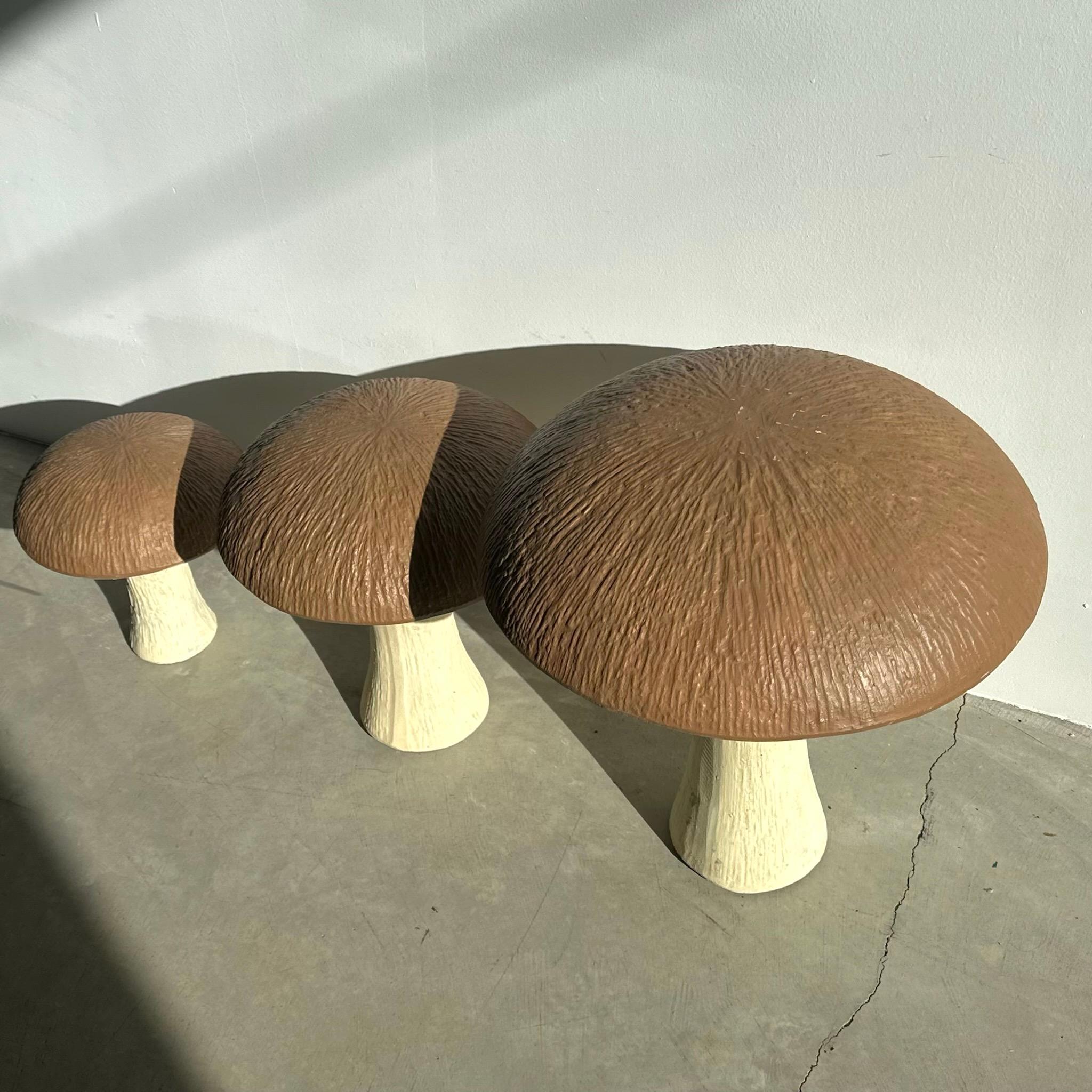 Late 20th Century Set of 3 Large Concrete Mushrooms, 1970s USA