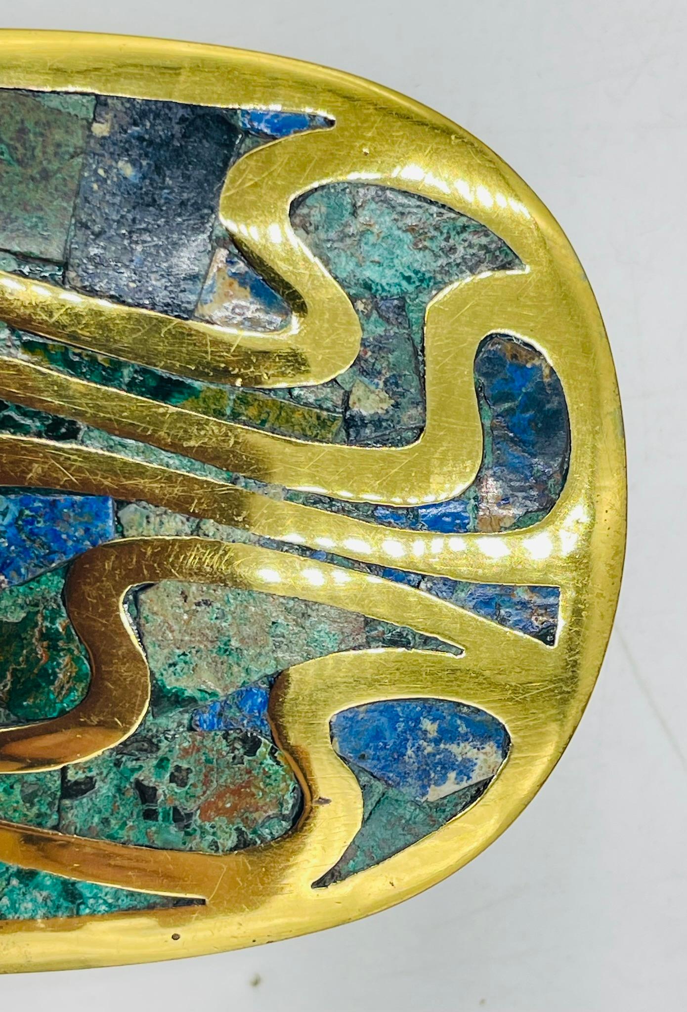 Ensemble de 3 grandes poignées de porte en laiton et incrustation de pierre par Los Castillo, Mexique, années 1950 en vente 2