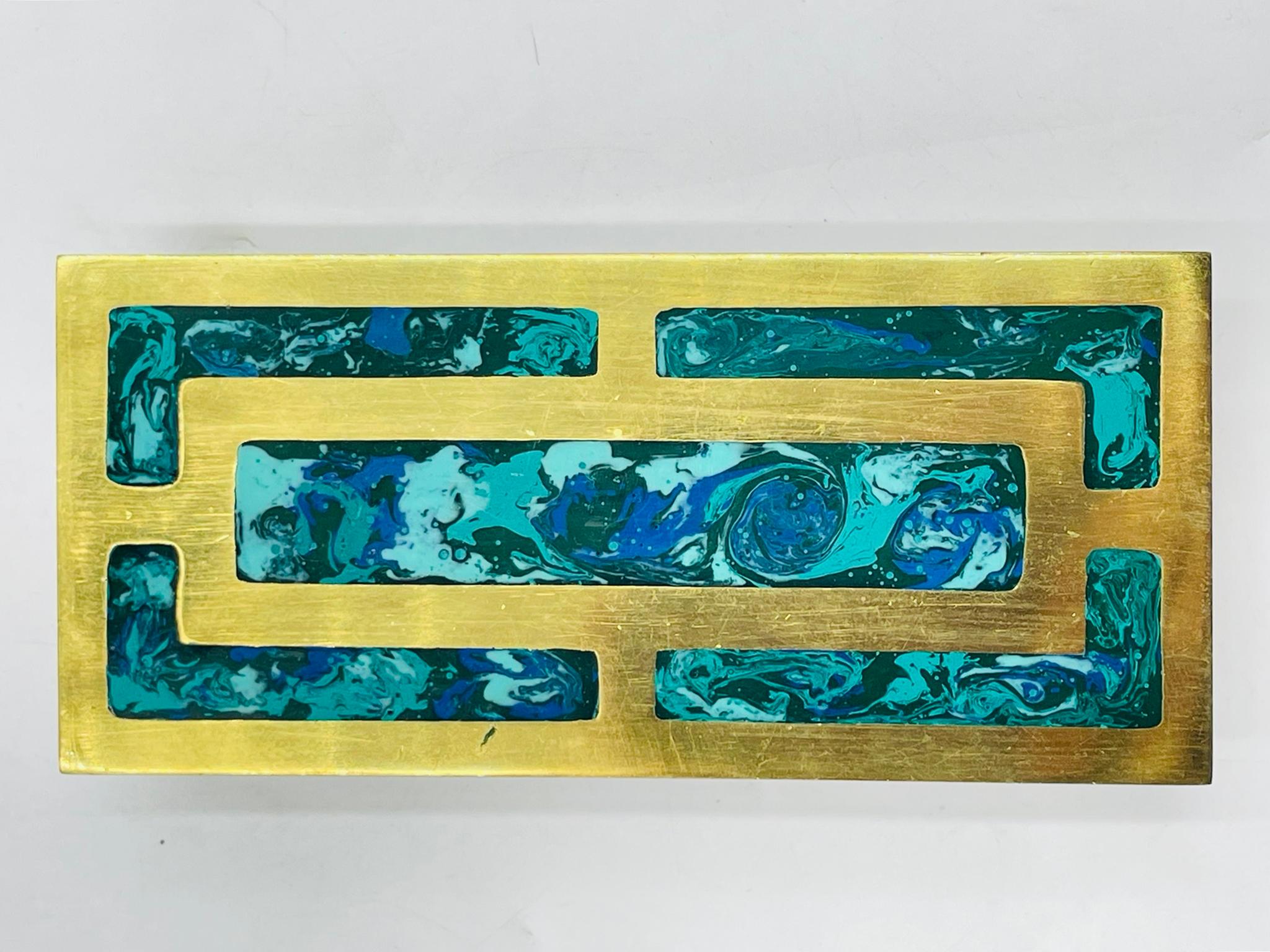 Mid-Century Modern Ensemble de 3 grandes poignées de porte en laiton et incrustation de pierre par Los Castillo, Mexique, années 1950 en vente