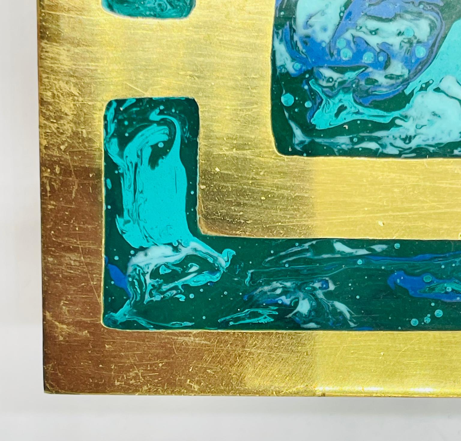 Laiton Ensemble de 3 grandes poignées de porte en laiton et incrustation de pierre par Los Castillo, Mexique, années 1950 en vente