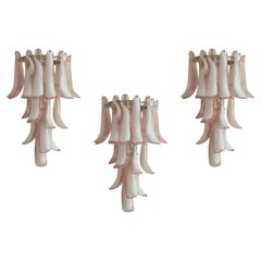 Set of 3 Large Eclectic Murano Wall Sconces in pink & clear glass. Flamingo