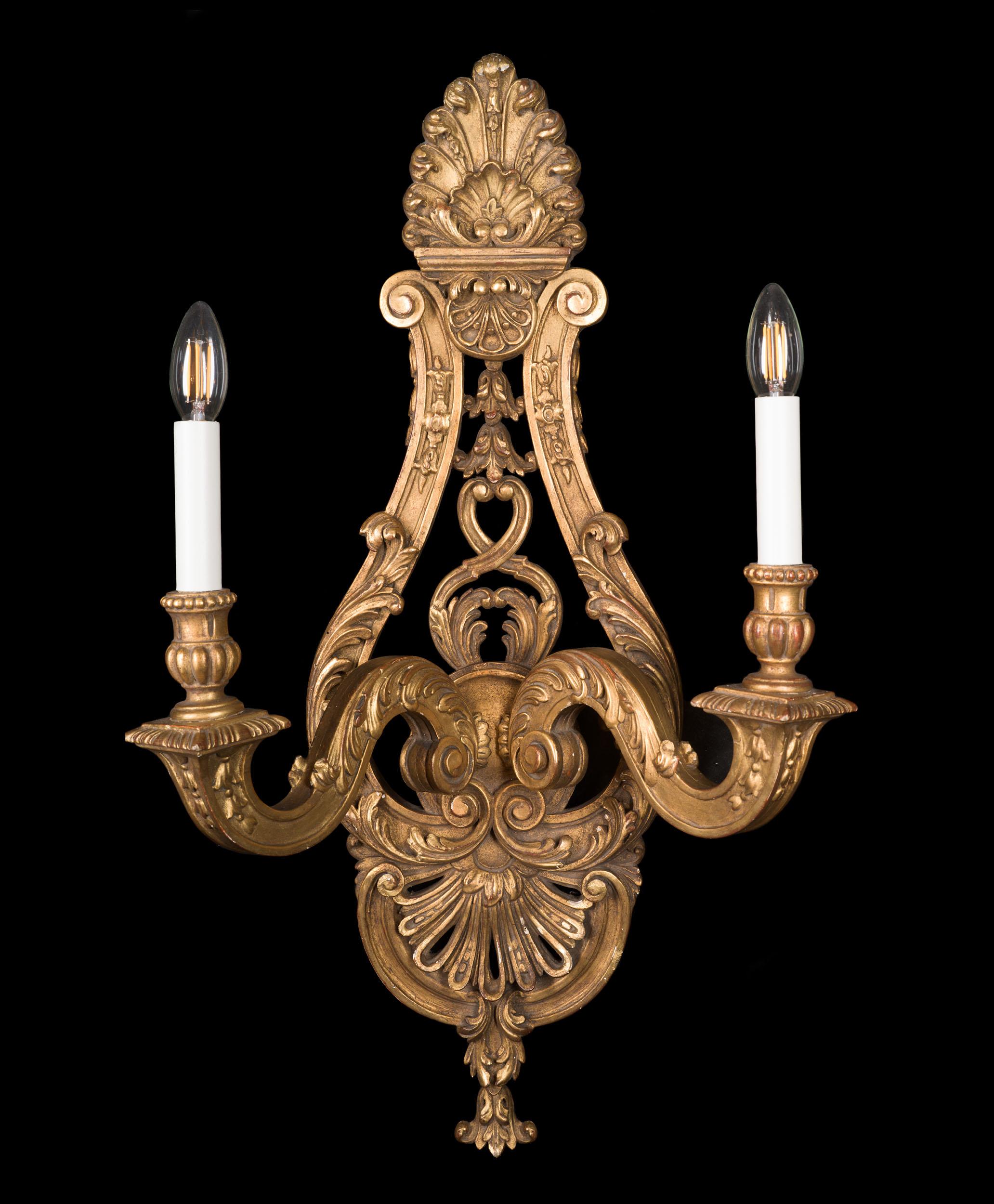 Regency Set of 3 Large Giltwood Régence Wall Lights For Sale