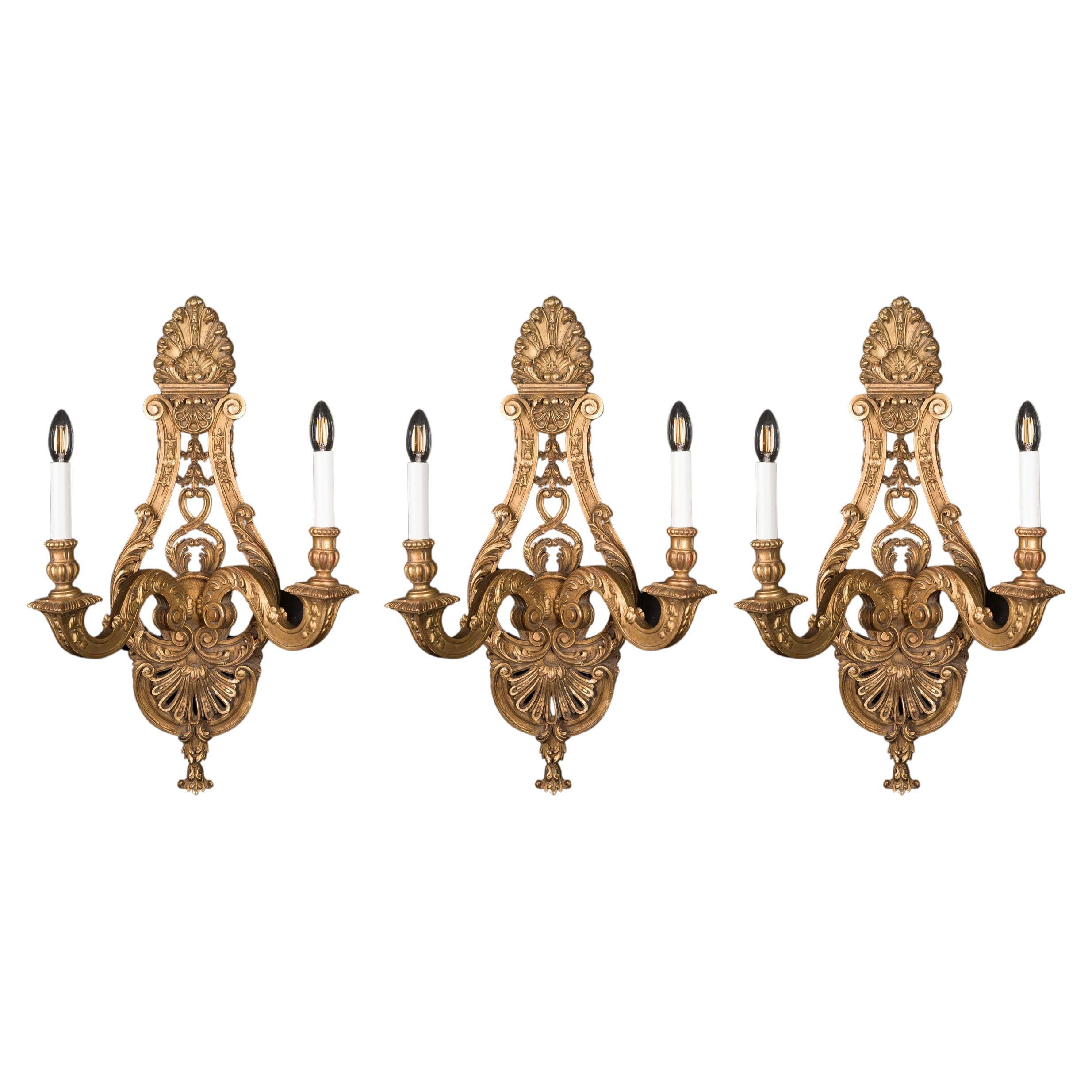 Set of 3 Large Giltwood Régence Wall Lights