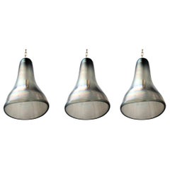 Set Of 3 Large Greige Iridescent Pendants, Contemporary, UL Certified