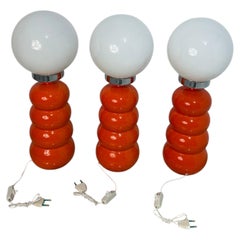 Set of 3 large Italian wall lamps in colored ceramic and opal glass, 1970s