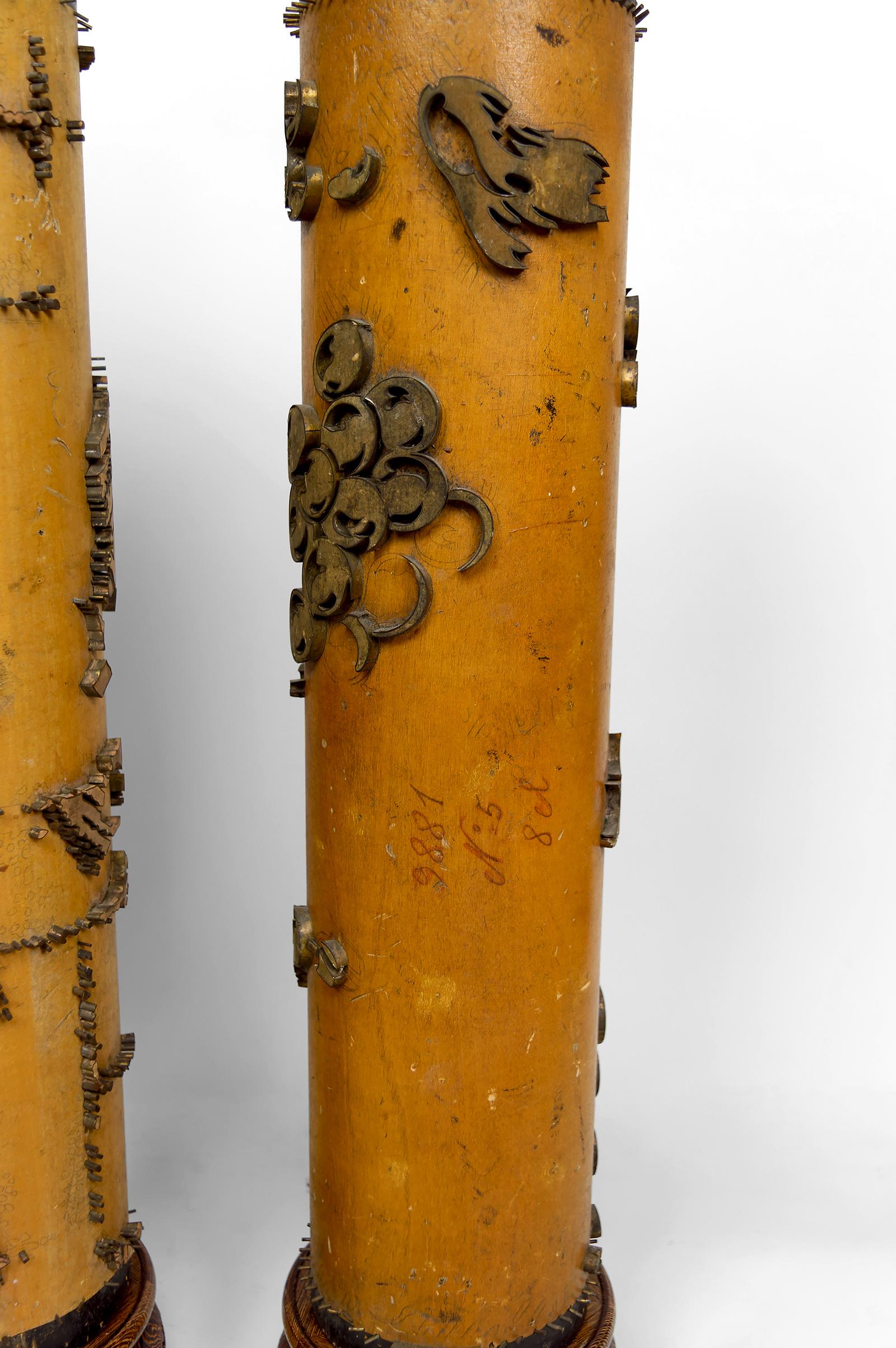 Set of 3 Large Lamps, Antique Ink Rollers Art Nouveau Industrial, Circa 1900 For Sale 1