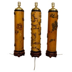 Set of 3 Large Lamps, Antique Ink Rollers Art Nouveau Industrial, Circa 1900