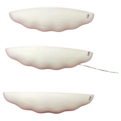 Set Of 3 Large Leucos Wall Lamps In Opaline Blown Murano Glass, 1980s