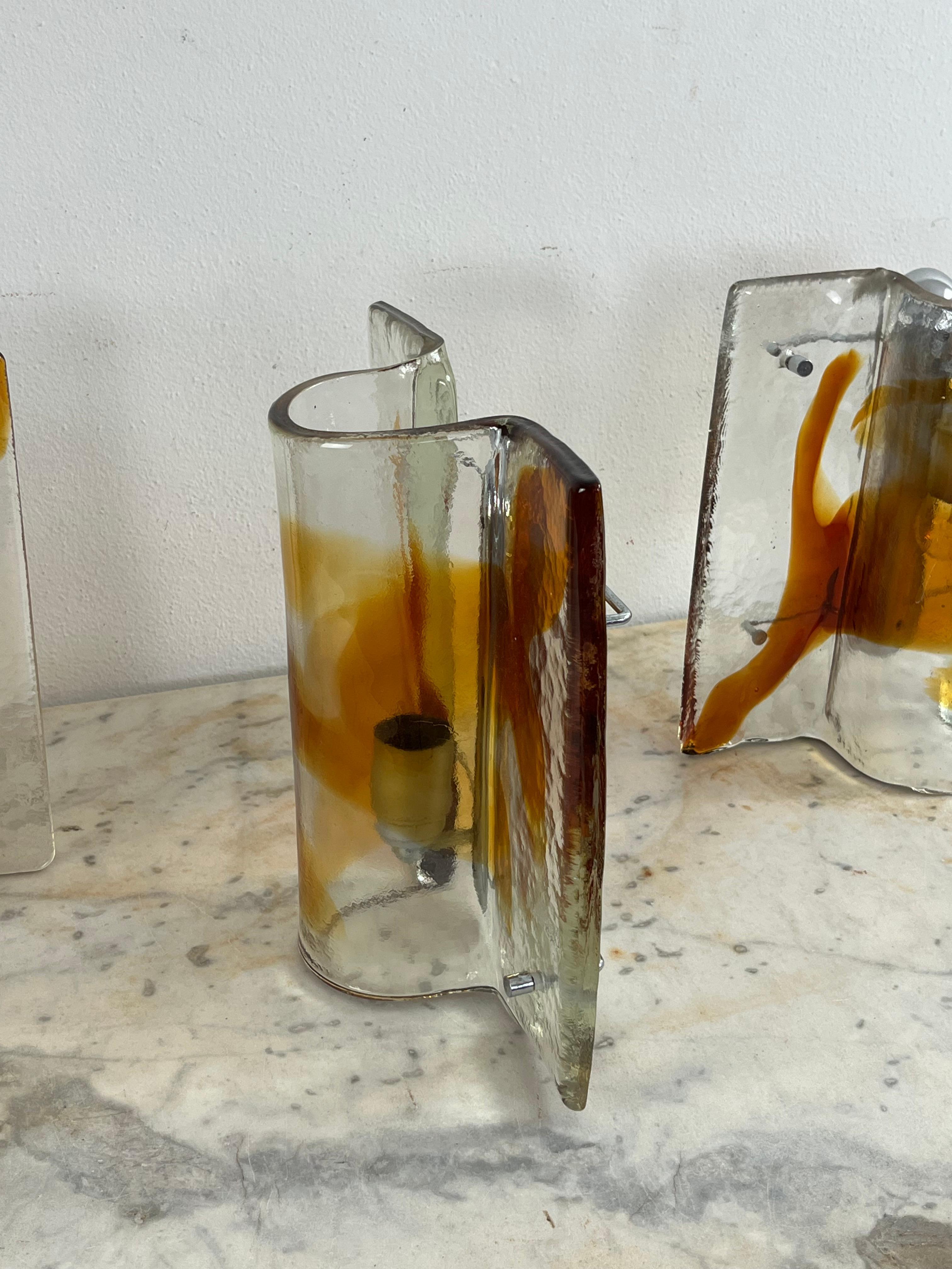 Juego de 3 grandes lámparas de pared de cristal de Murano de mediados de siglo, años 60 en venta 4