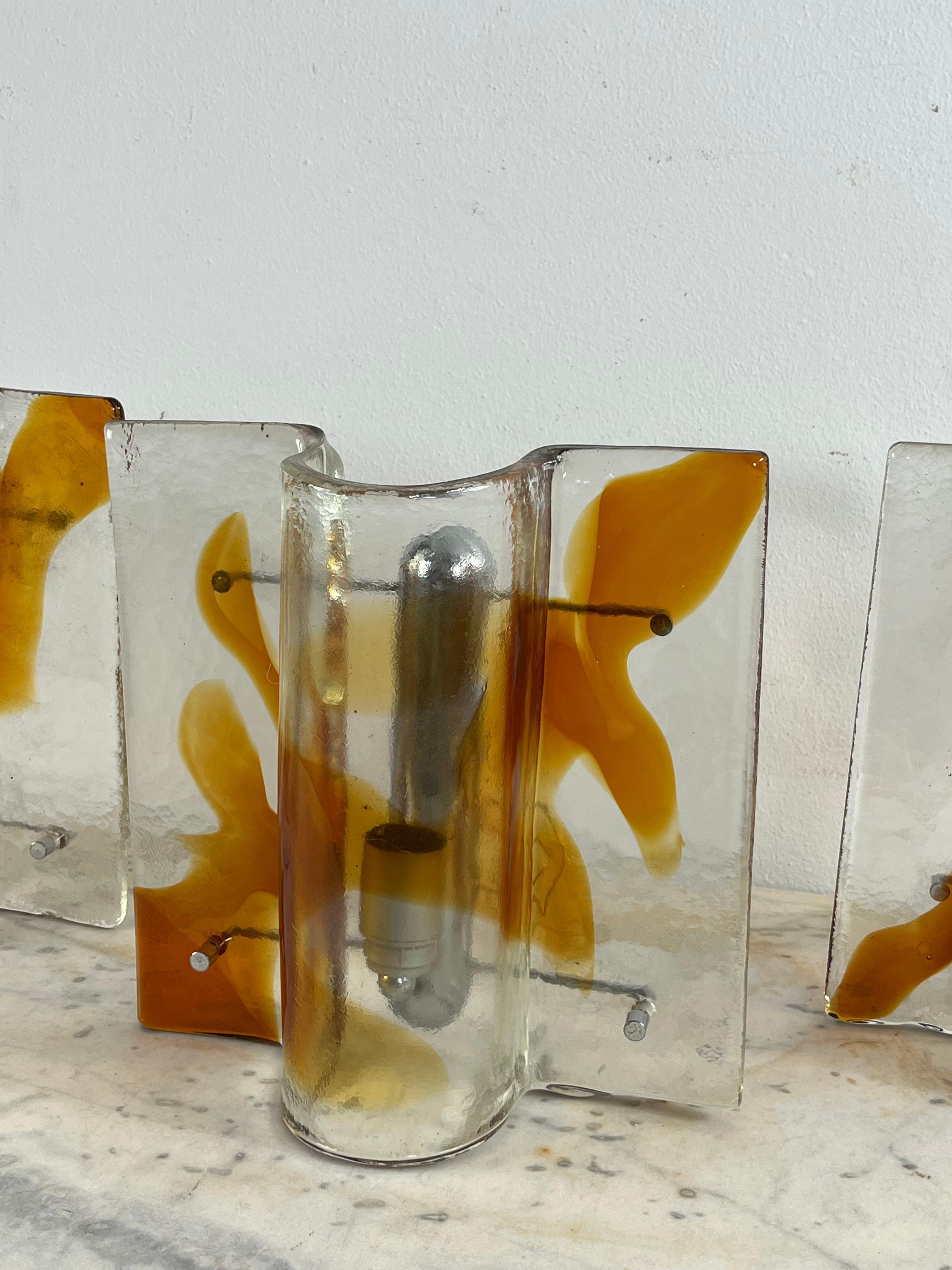 Juego de 3 grandes lámparas de pared de cristal de Murano de mediados de siglo, años 60 en venta 5