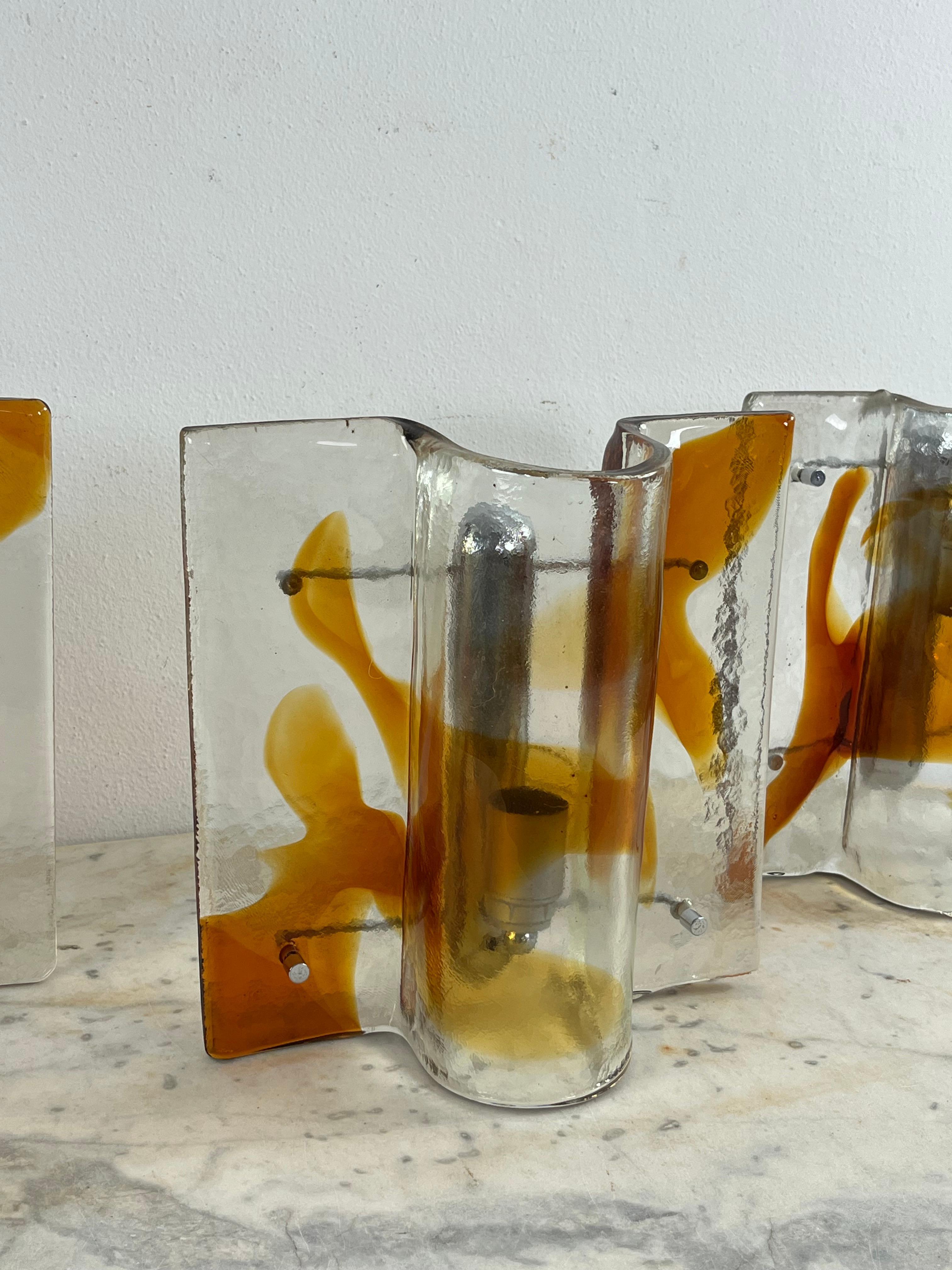 Juego de 3 grandes lámparas de pared de cristal de Murano de mediados de siglo, años 60 en venta 6