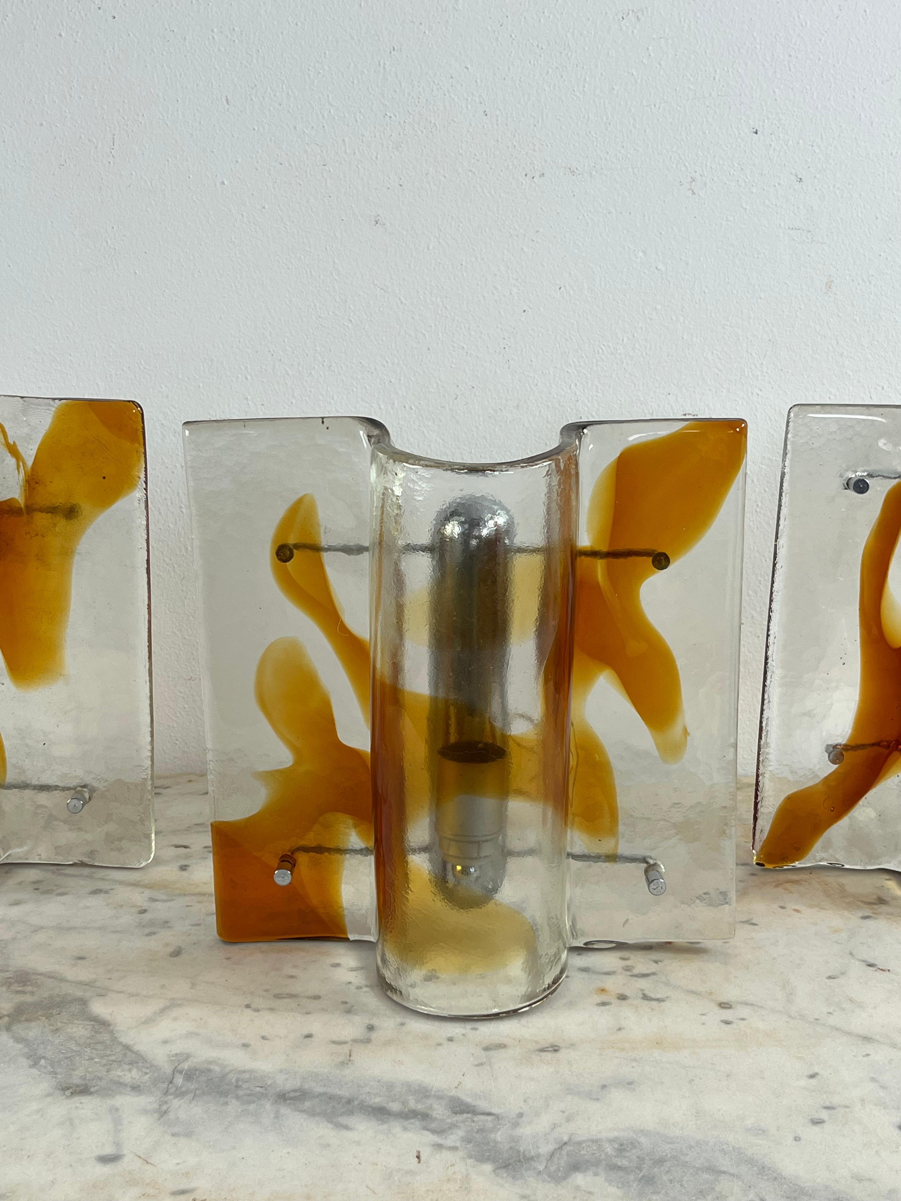 Juego de 3 grandes lámparas de pared de cristal de Murano de mediados de siglo, años 60 en venta 7