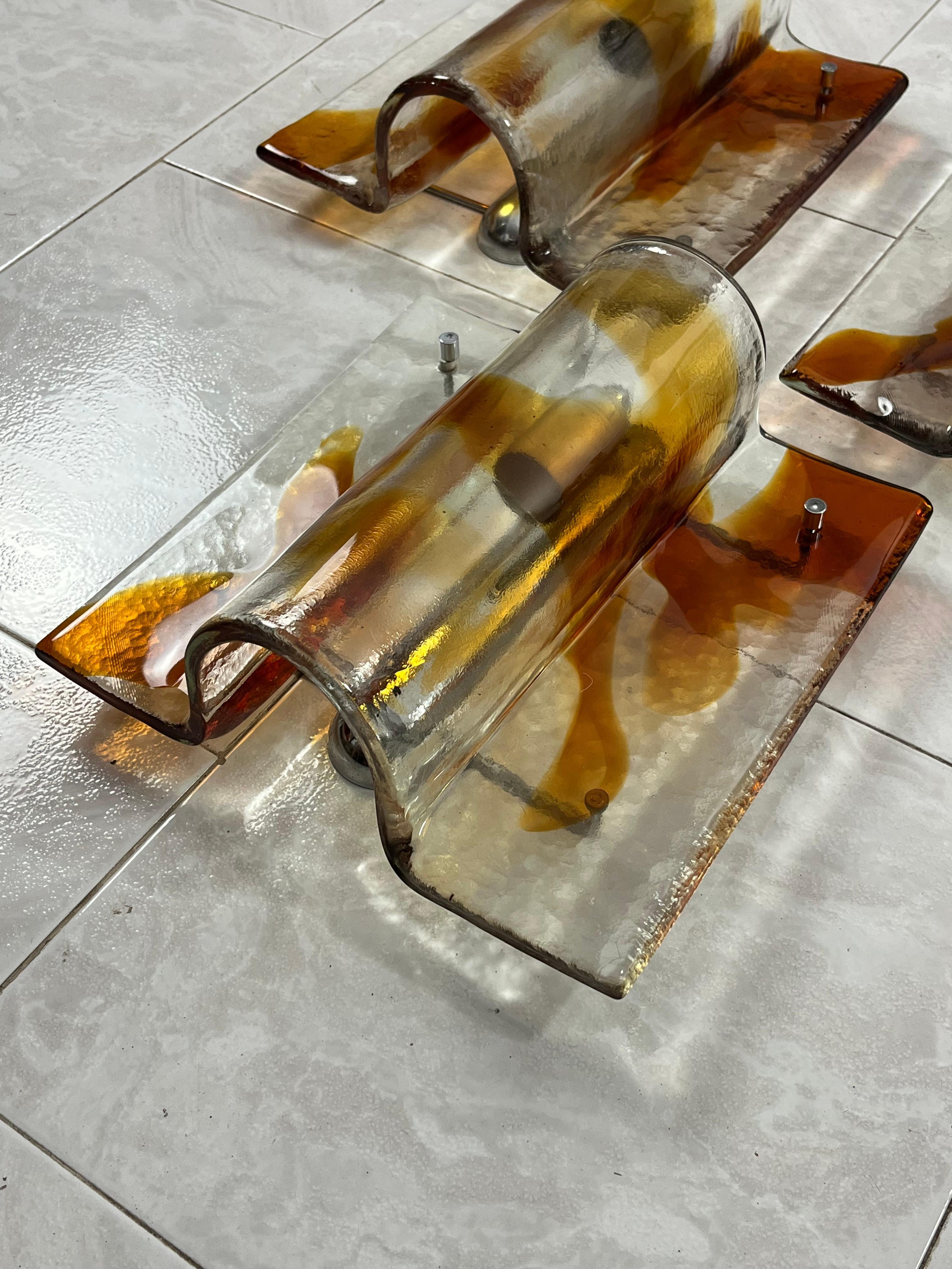 Juego de 3 grandes lámparas de pared de cristal de Murano de mediados de siglo, años 60 en Bueno estado para la venta en Palermo, IT