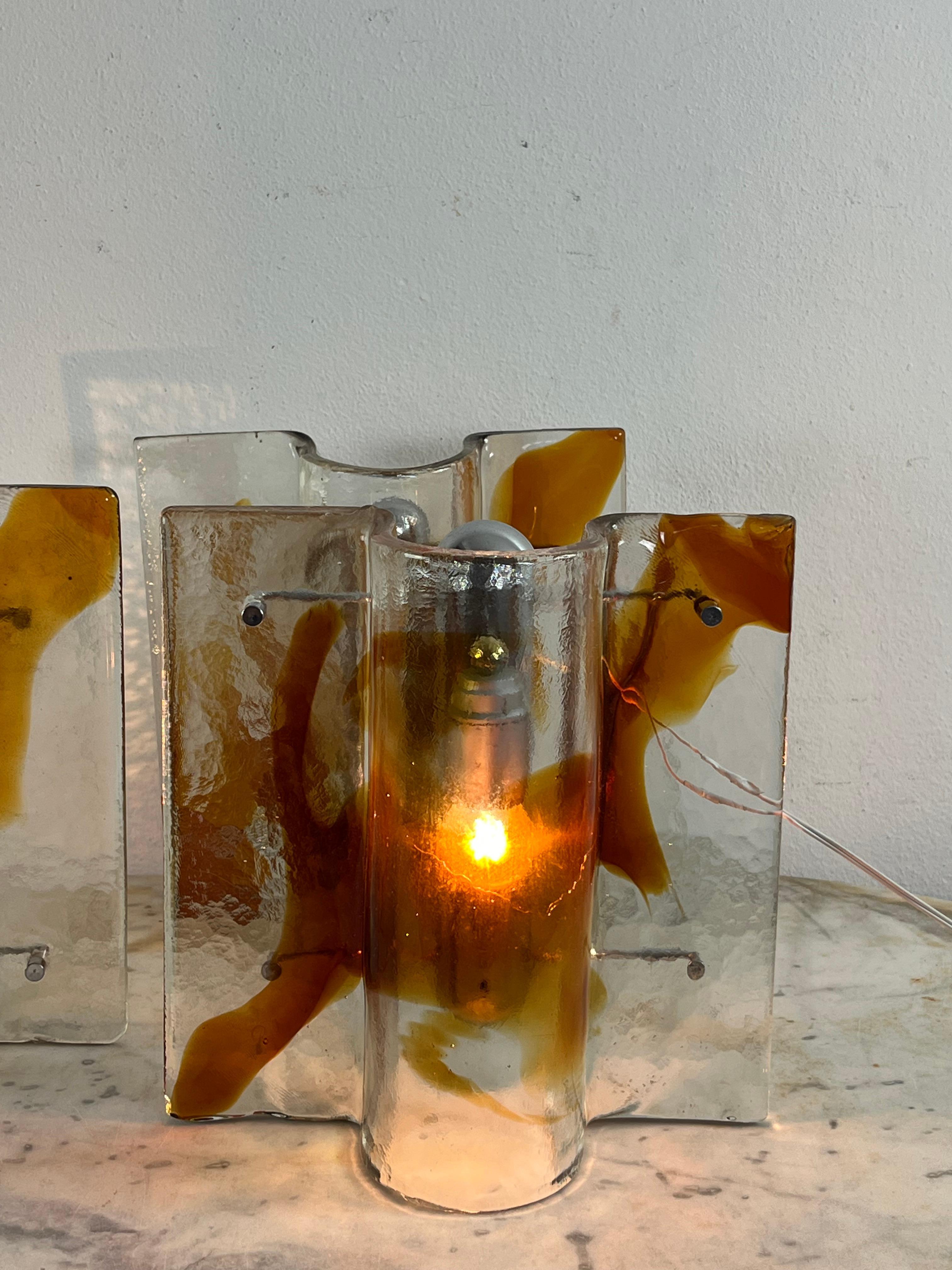 Juego de 3 grandes lámparas de pared de cristal de Murano de mediados de siglo, años 60 en venta 1