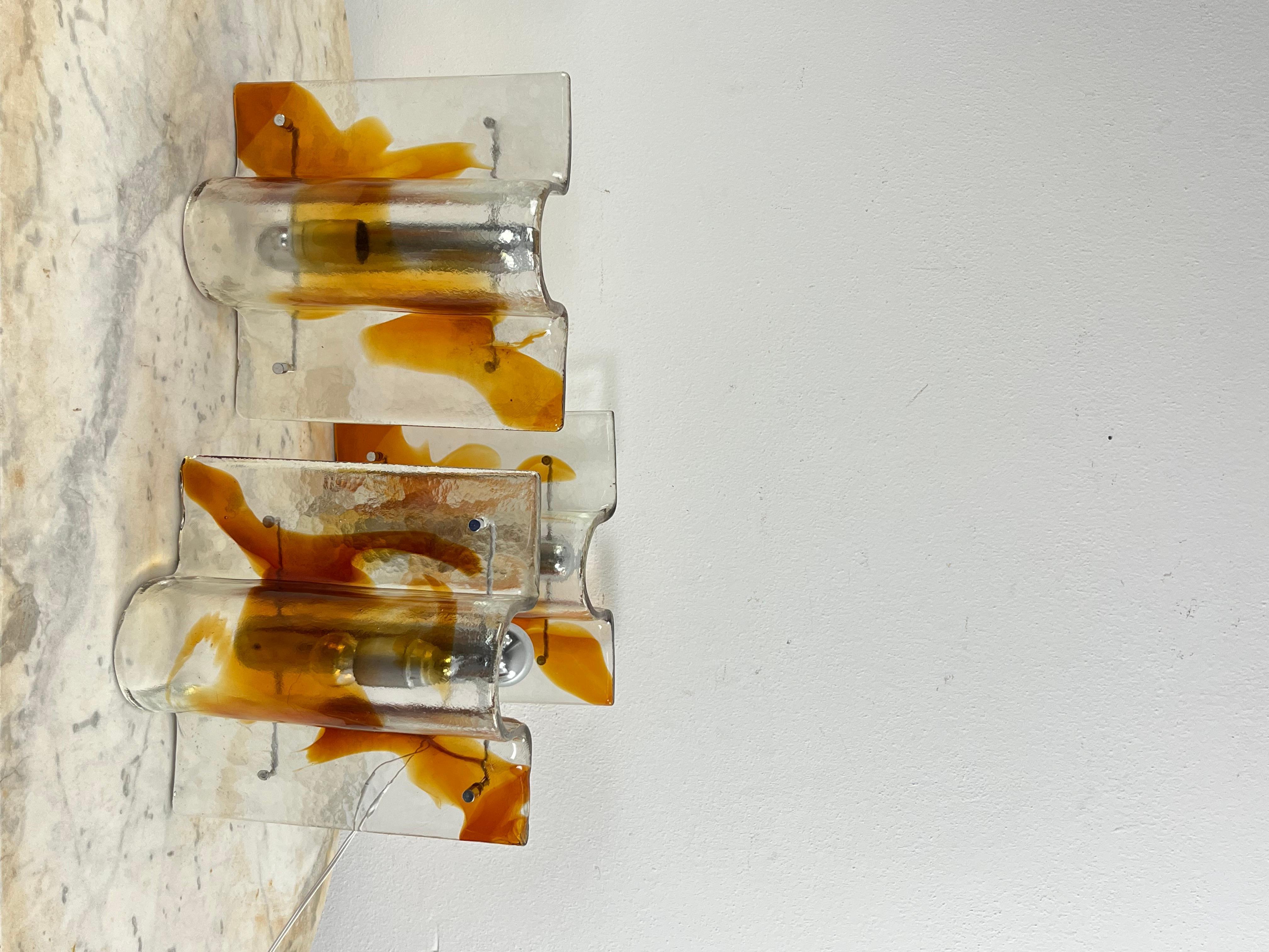 Juego de 3 grandes lámparas de pared de cristal de Murano de mediados de siglo, años 60 en venta 2