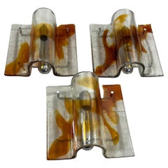 Set Of 3 Large Mid-Century Murano Glass Wall Lamps, 1960s