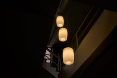 Set of 3 Large Mid Century Pendant Lamps in Opaline Glass 1960