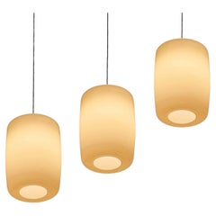 Set of 3 Large Mid Century Pendant Lamps in Opaline Glass 1960