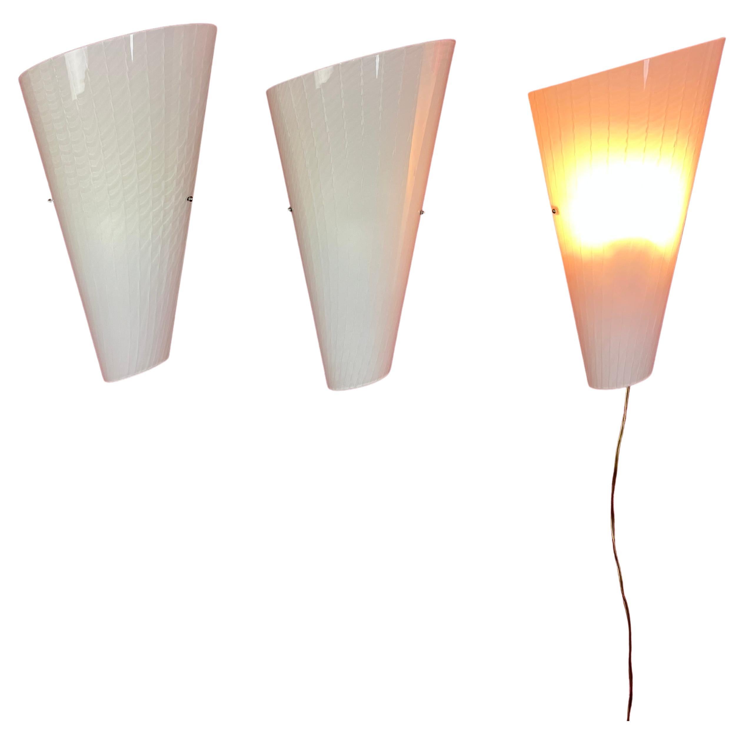 Satz von 3 großen Murano Glas Wandlampen, 1980er Jahre