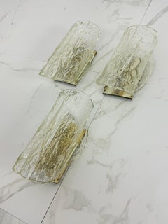 Set of 3 Large Murano Glass Wall Lamps attributed to Venini, 1950s