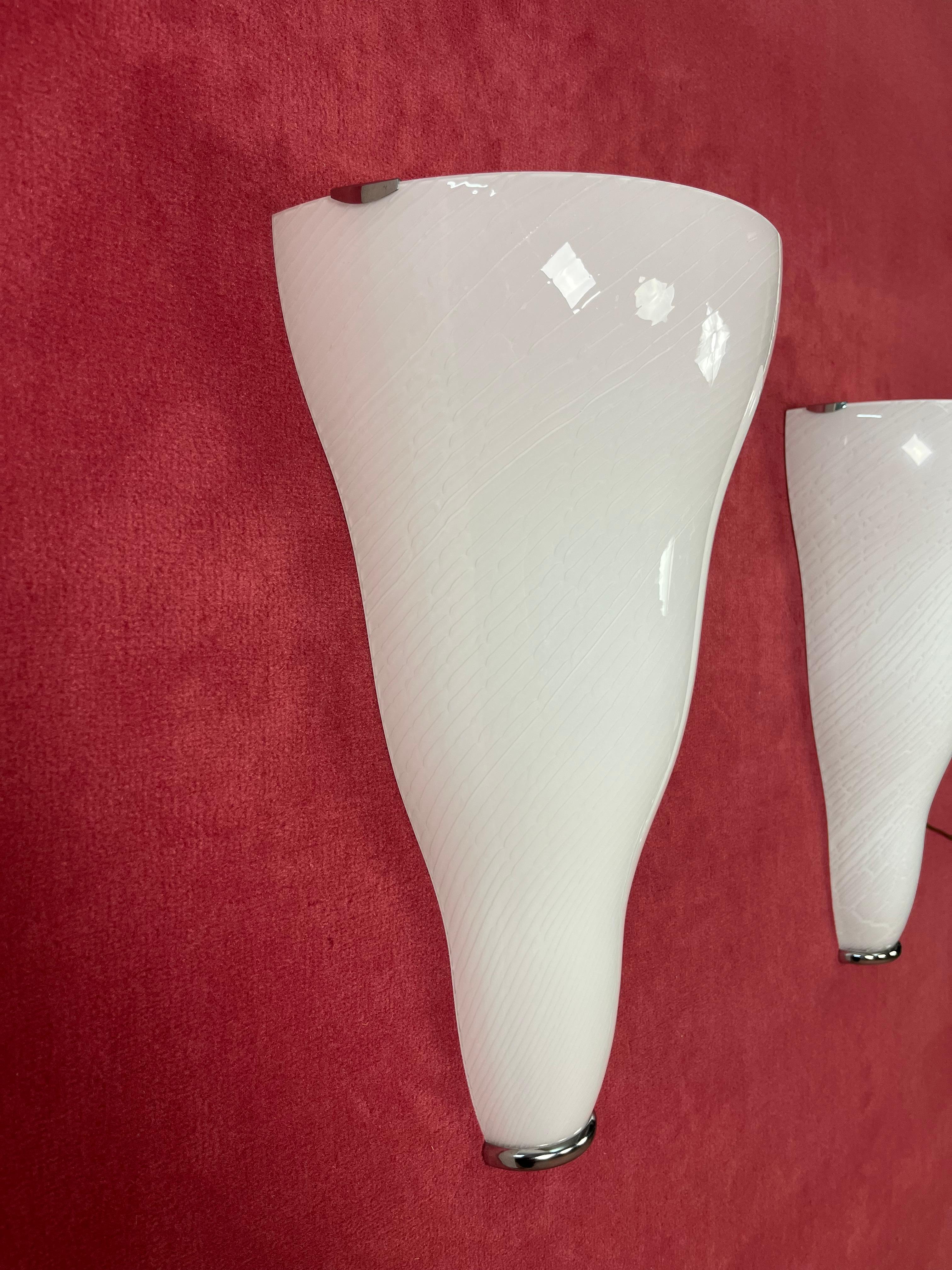Set Of 3 Large Murano Glass Wall Lamps Leucos, 1980s For Sale 2