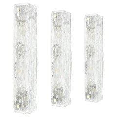 Set of 3 Large Murano Ice Glass Vanity Sconces by Kaiser, Germany, 1970s