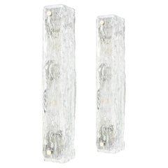 Set of 3 Large Murano Ice Glass Vanity Sconces by Kaiser, Germany, 1970s