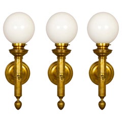 Antique Set of 3 Large Neoclassical, American Empire Style Gas Wall Sconces