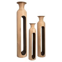 Set Of 3 Large Oak Bettoïa Vases by Alexandre Labruyère