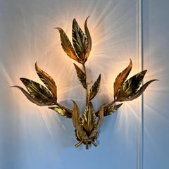 Set of 3 Large Original Hans Kogl 1970's Gilt Leaf Wall Lights