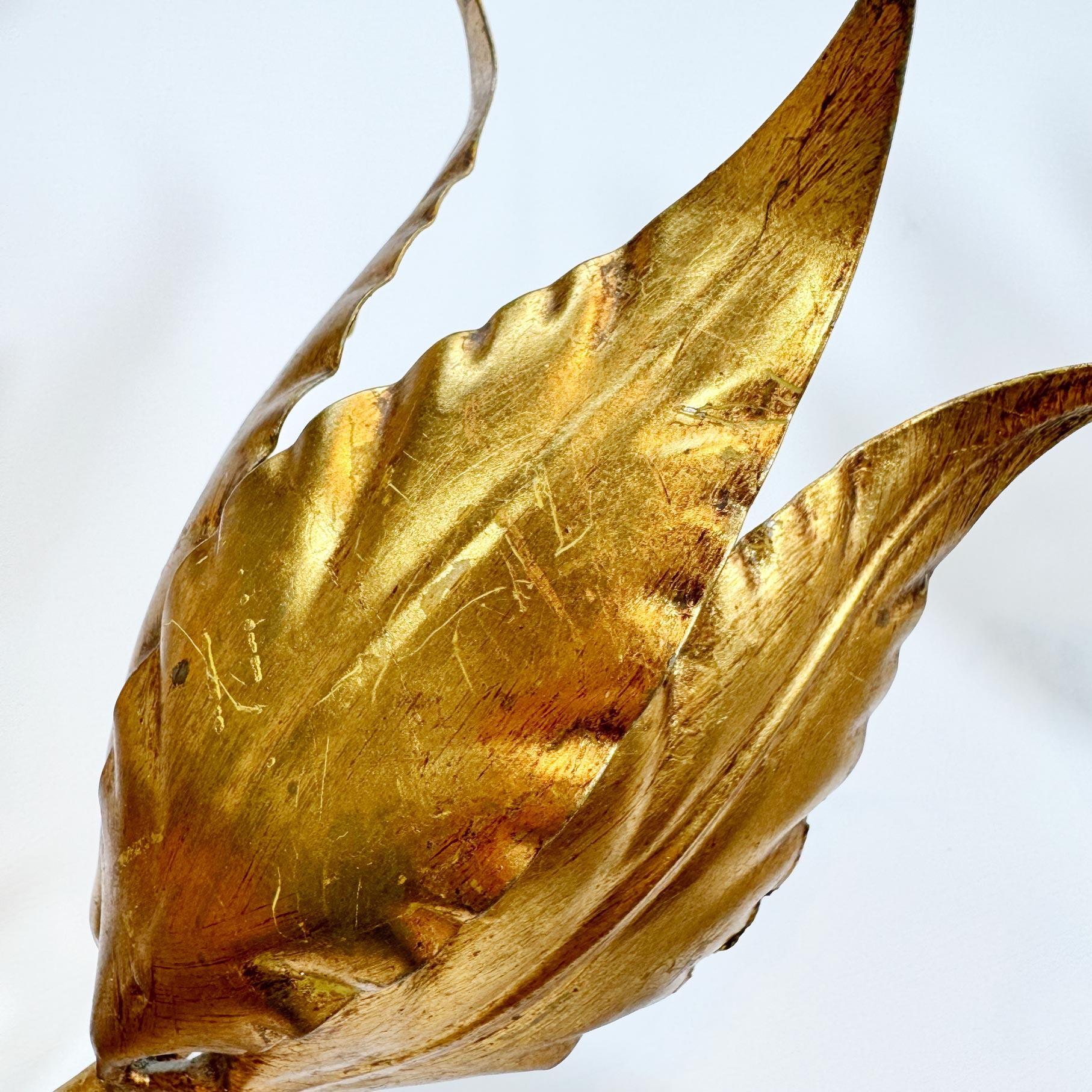 German Set of 3 Large Original Hans Kogl 1970's Gilt Leaf Wall Lights For Sale