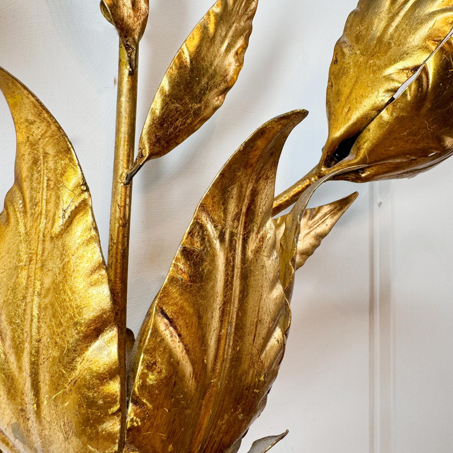 Set of 3 Large Original Hans Kogl 1970's Gilt Leaf Wall Lights For Sale 1