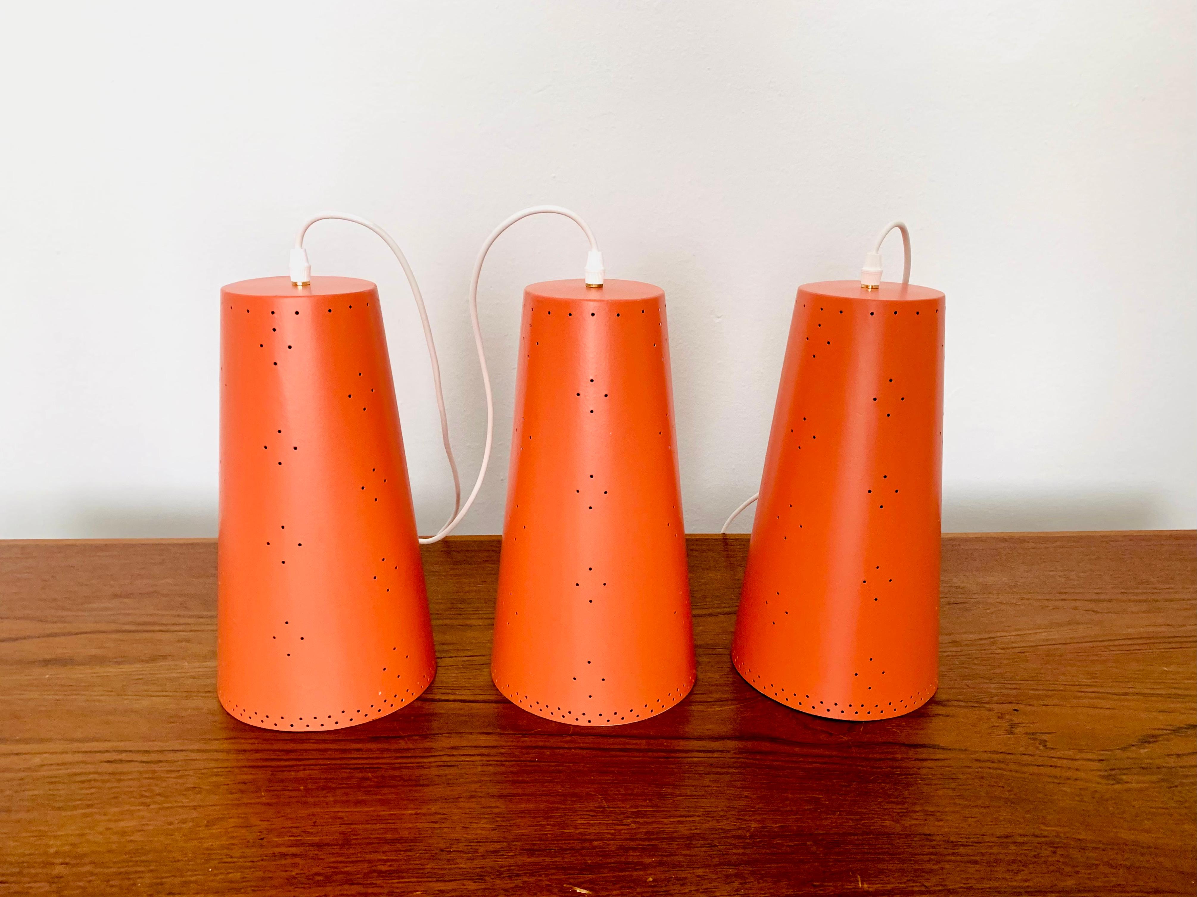 Set of 3 Large Perforated Pendant Lamps For Sale 3