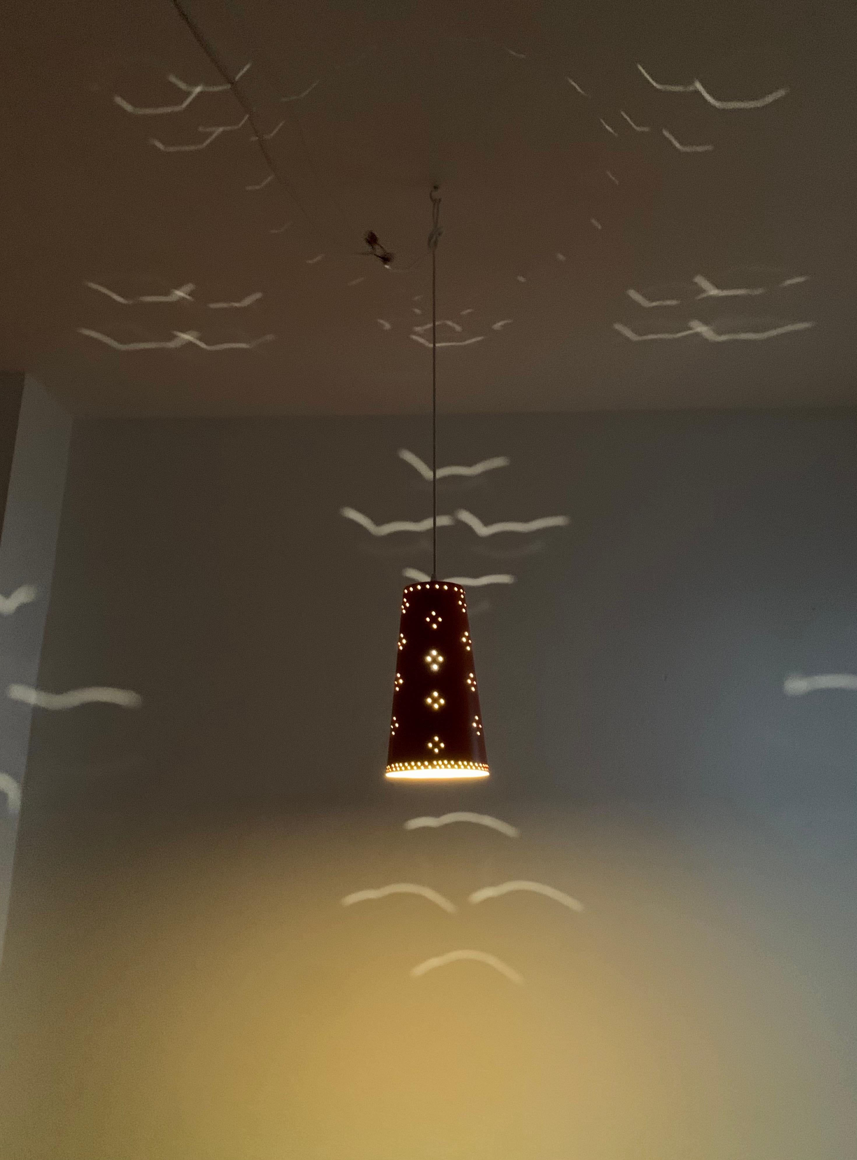 Metal Set of 3 Large Perforated Pendant Lamps For Sale