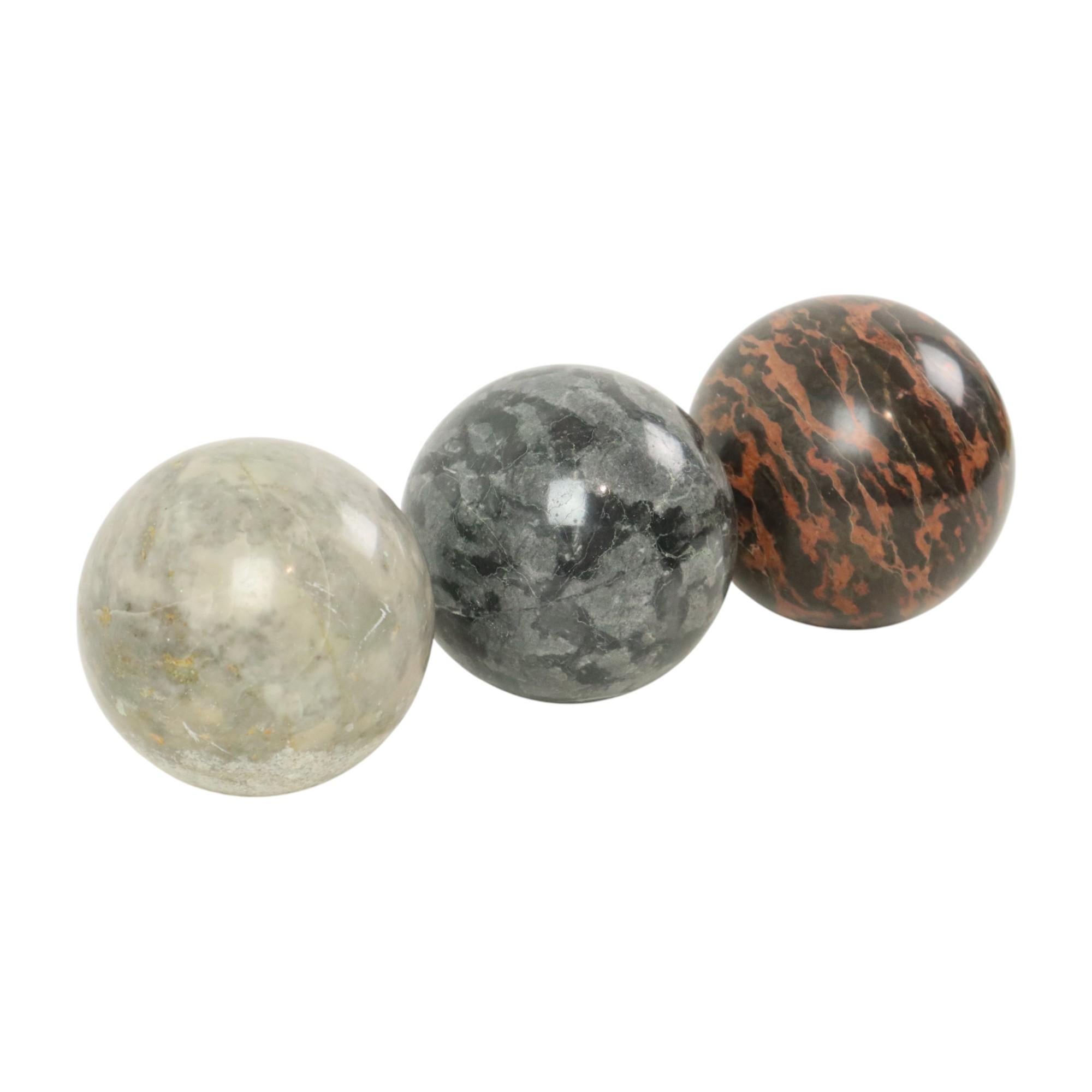 20th Century Set of 3 Large Polished Spheres Marble Balls Natural Stone For Sale