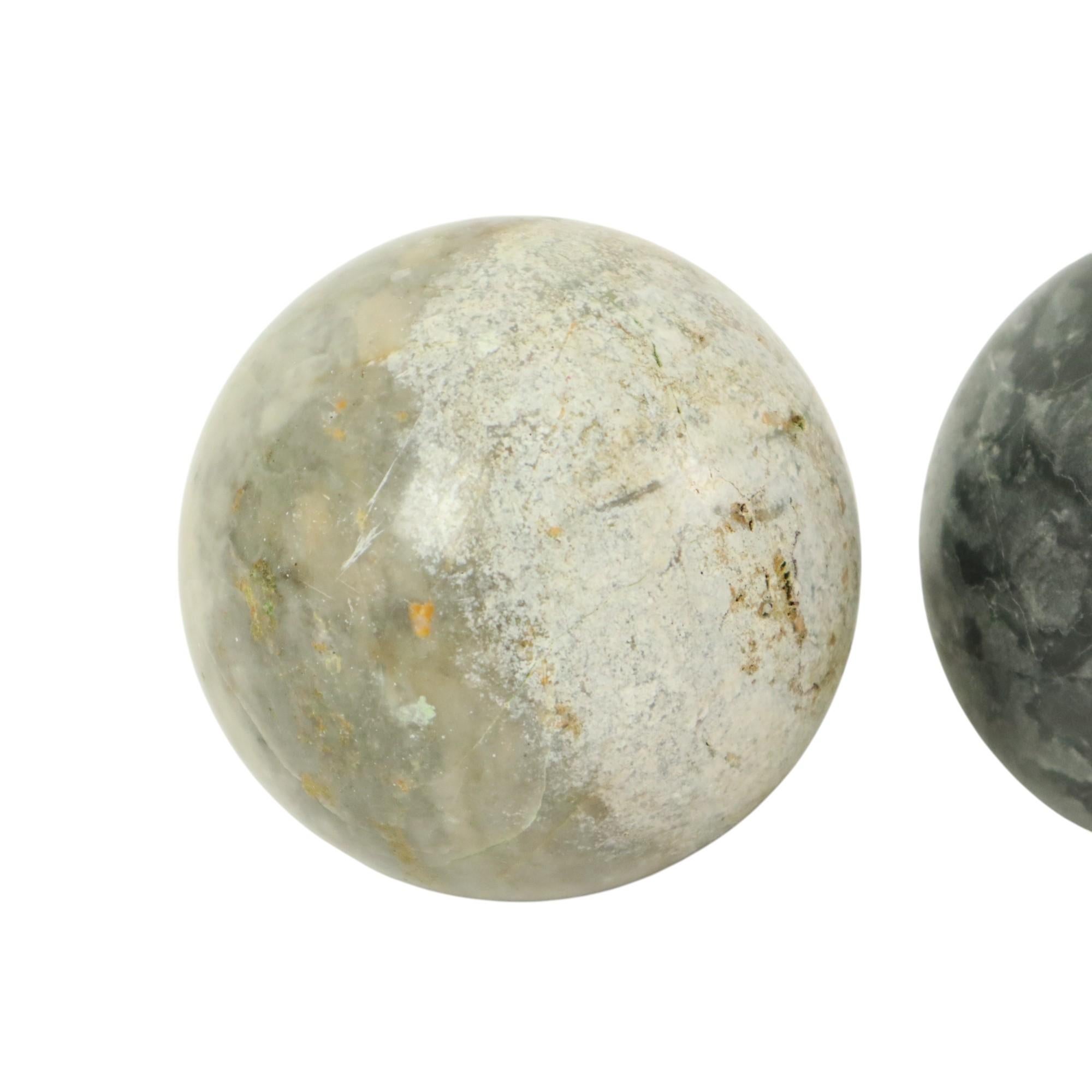 Set of 3 Large Polished Spheres Marble Balls Natural Stone For Sale 1