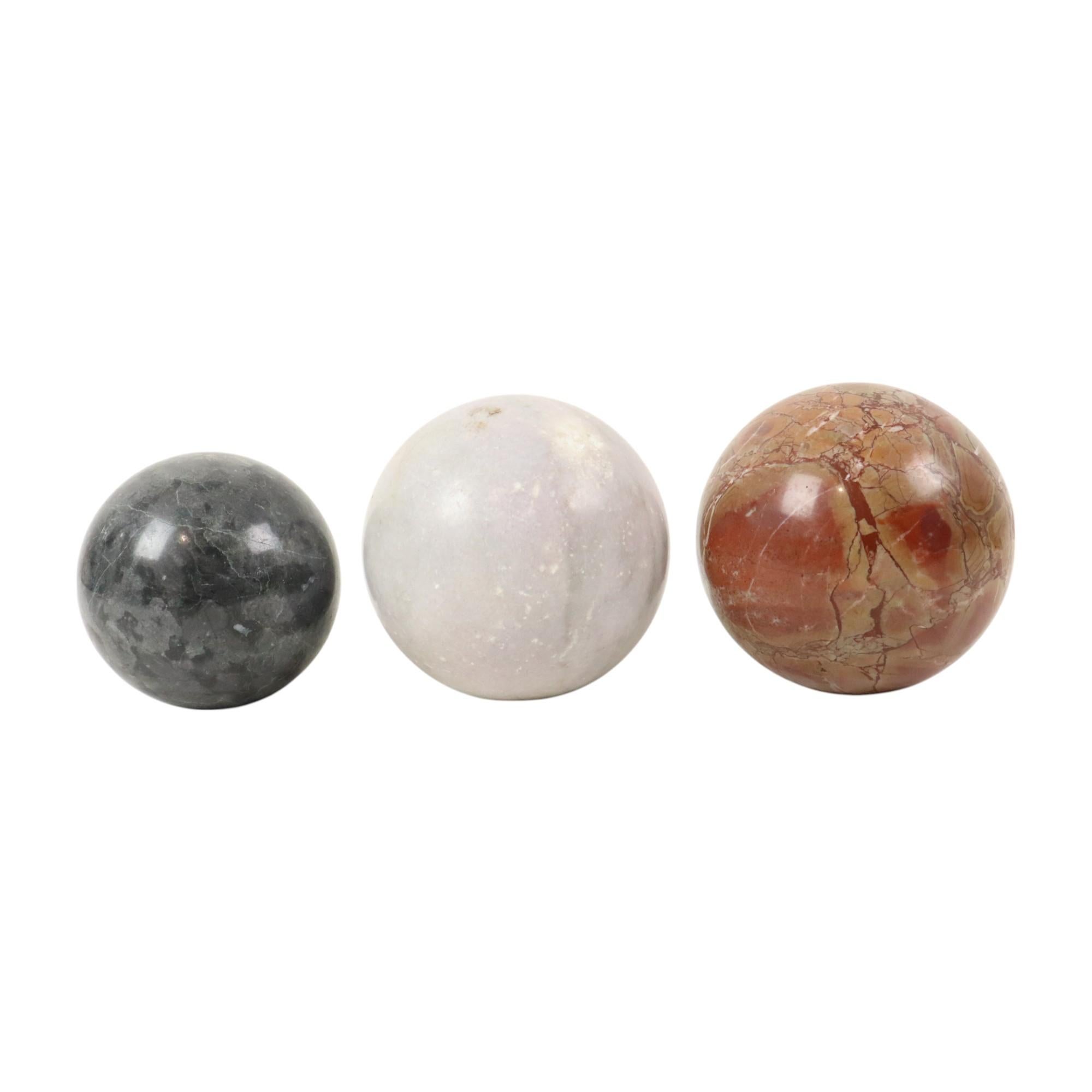 Set of 3 Large Polished Spheres Marble Natural Stone Ball For Sale 5