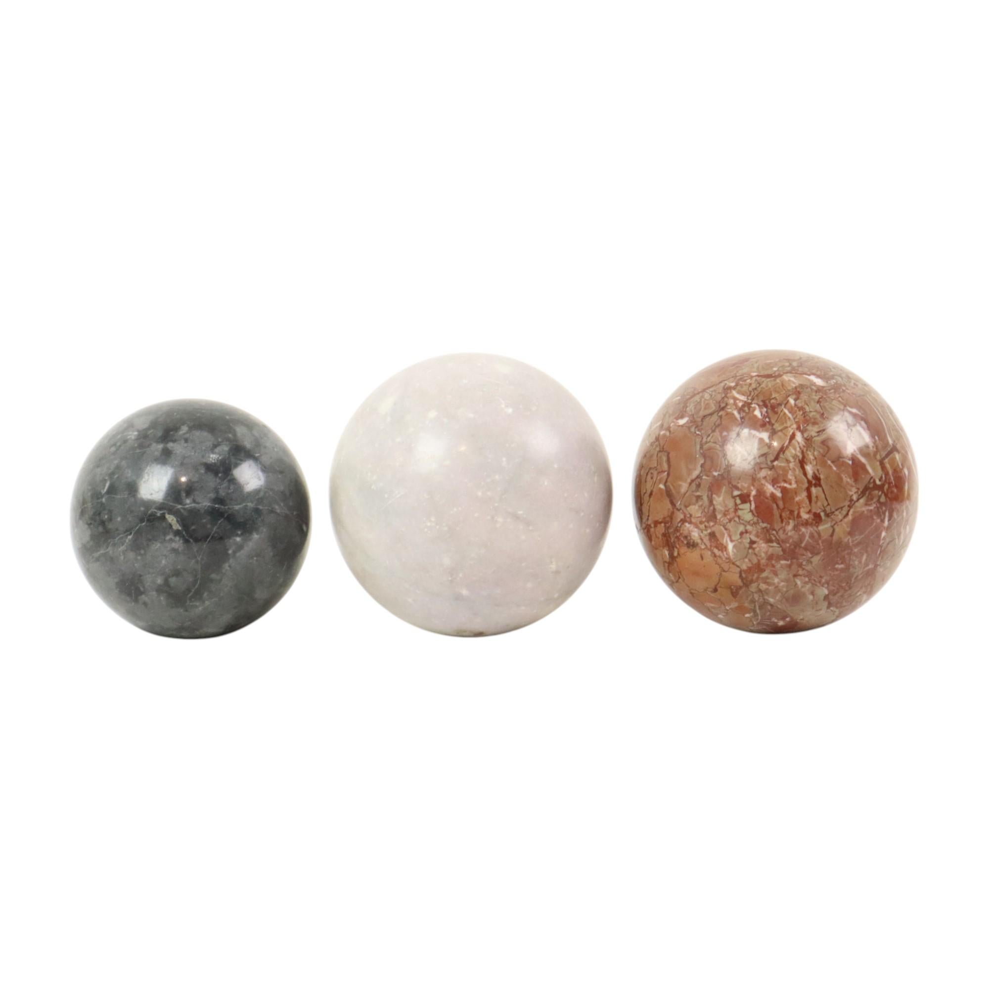 European Set of 3 Large Polished Spheres Marble Natural Stone Ball For Sale