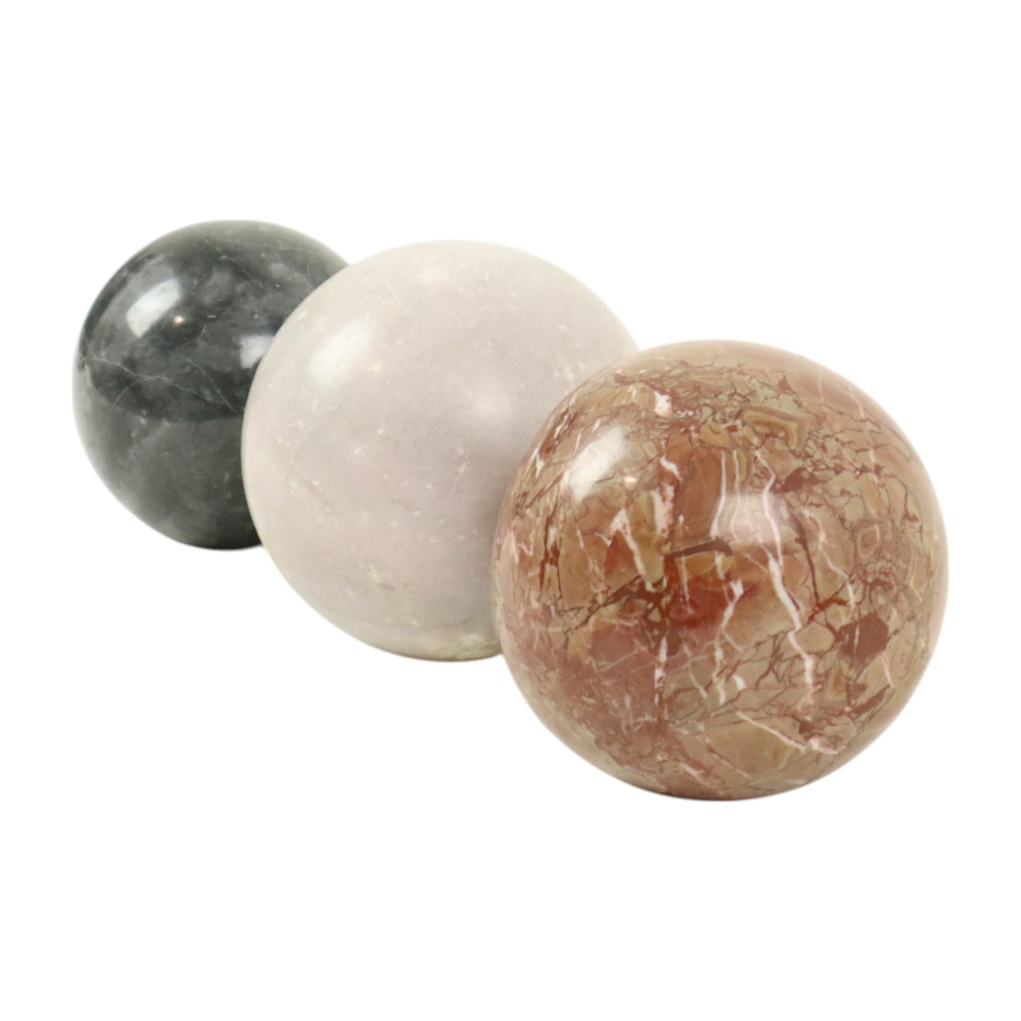20th Century Set of 3 Large Polished Spheres Marble Natural Stone Ball For Sale