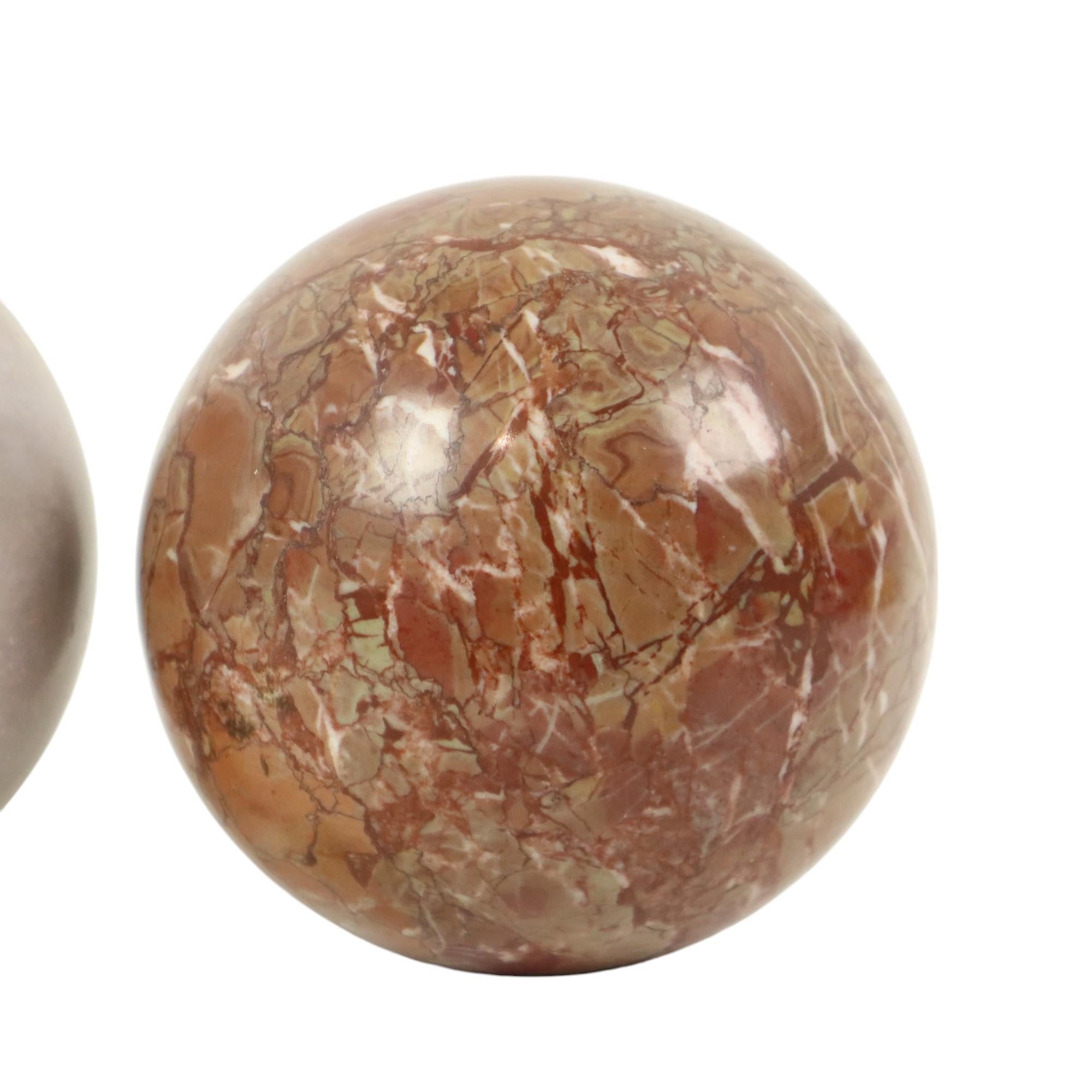 Set of 3 Large Polished Spheres Marble Natural Stone Ball For Sale 1