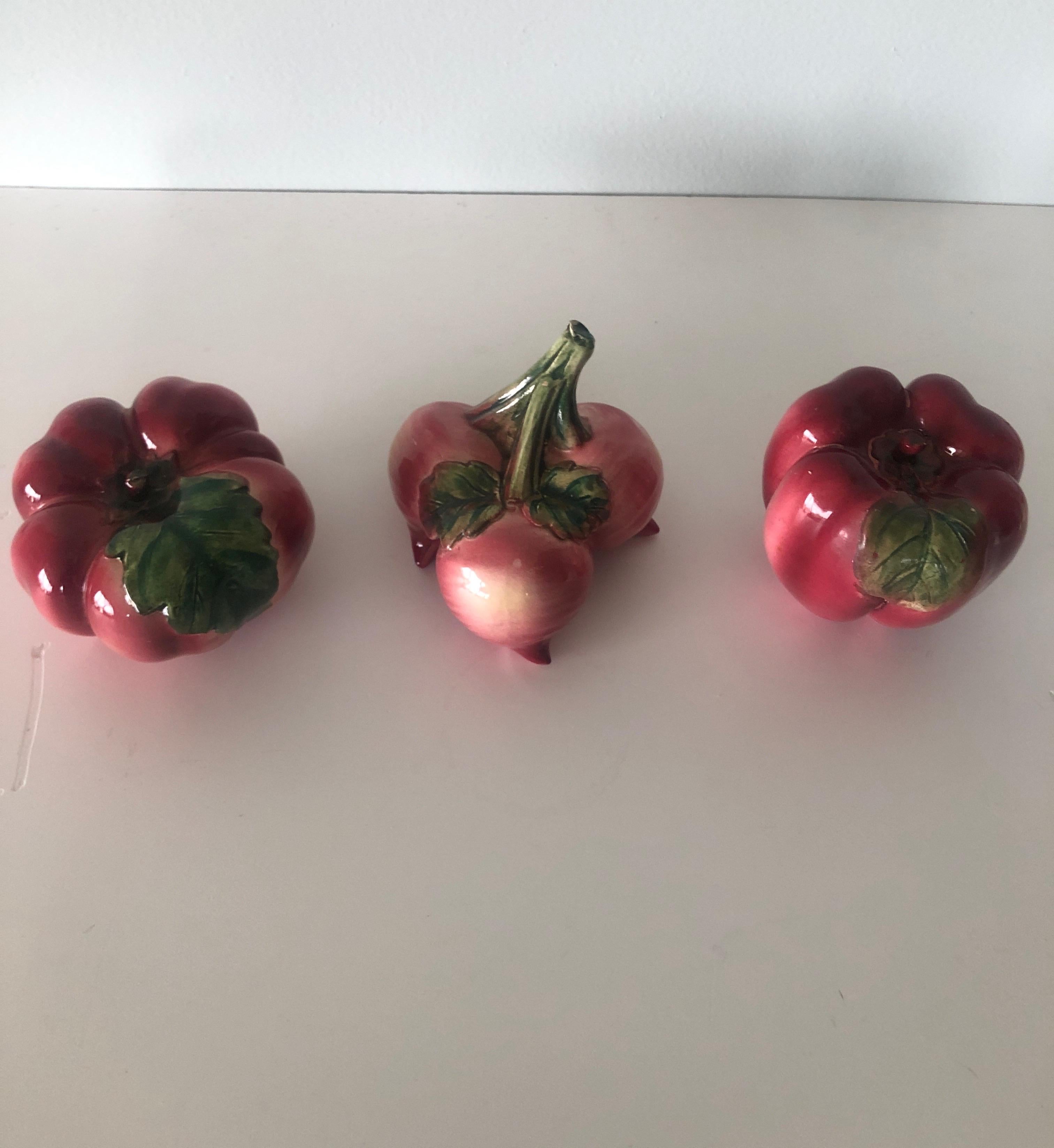 Bohemian Set of '3' Large Red and Green Handcrafted Ceramic Decorative Vegetables