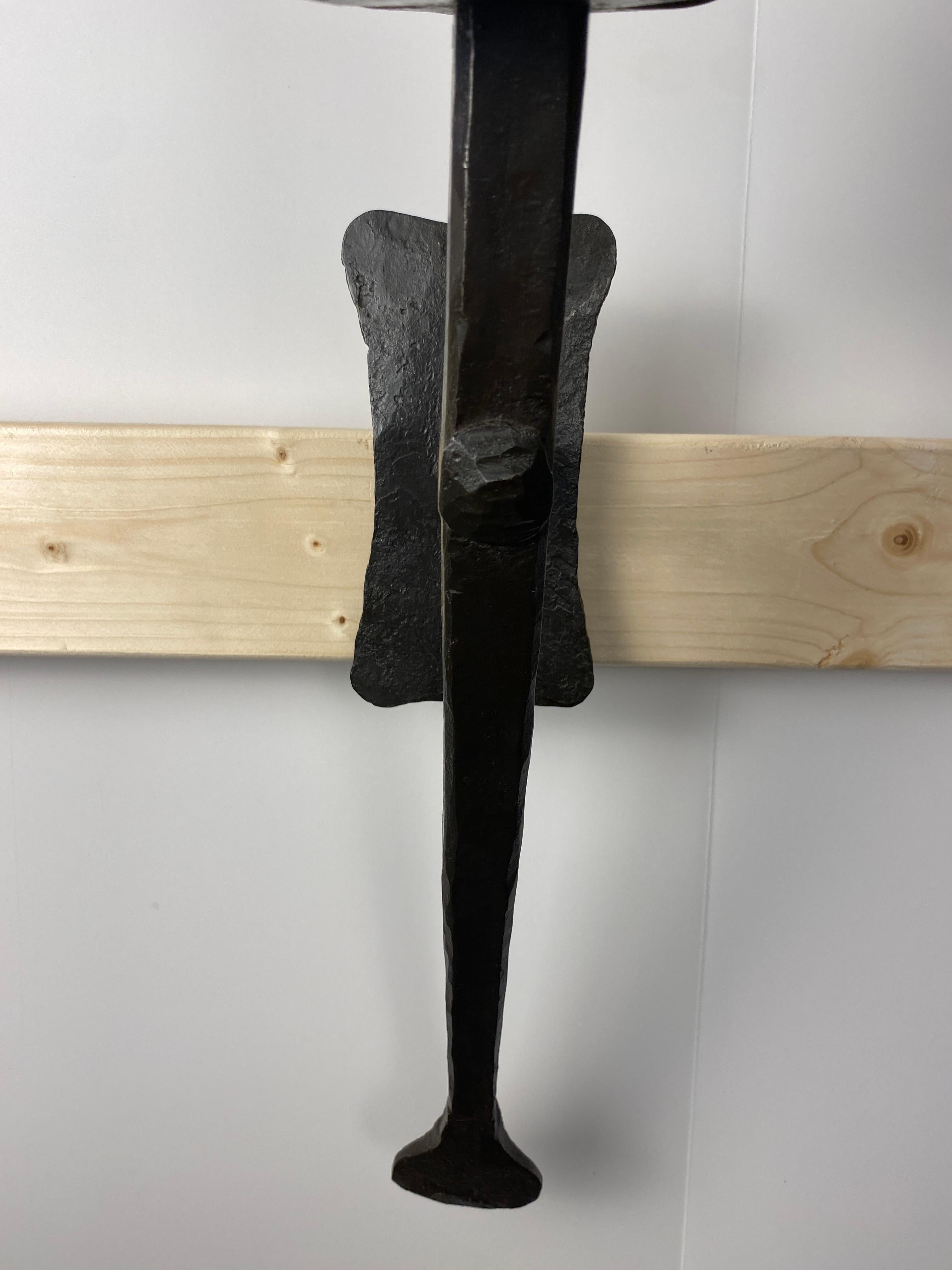20th Century Set of 3 Large Spanish Colonial Style Hand Forged Iron Wall Sconces For Sale