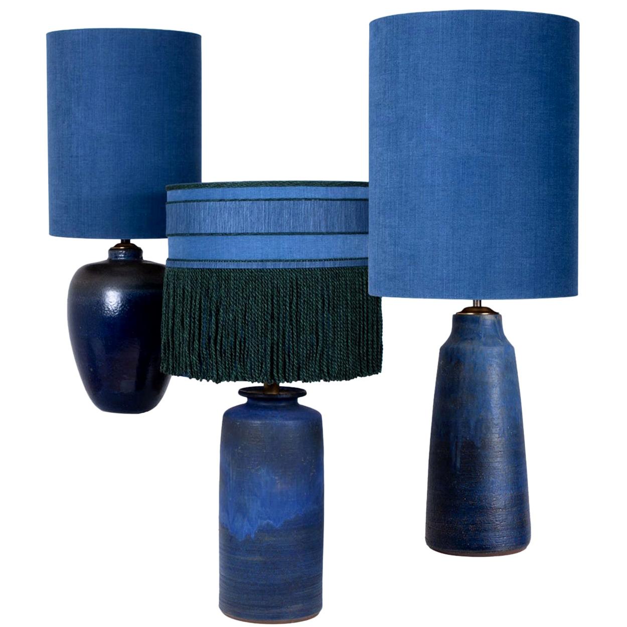 Satz von 3 großen Tischlampen mit New Silk Custom Made Lampenschirm René Houben 1960s