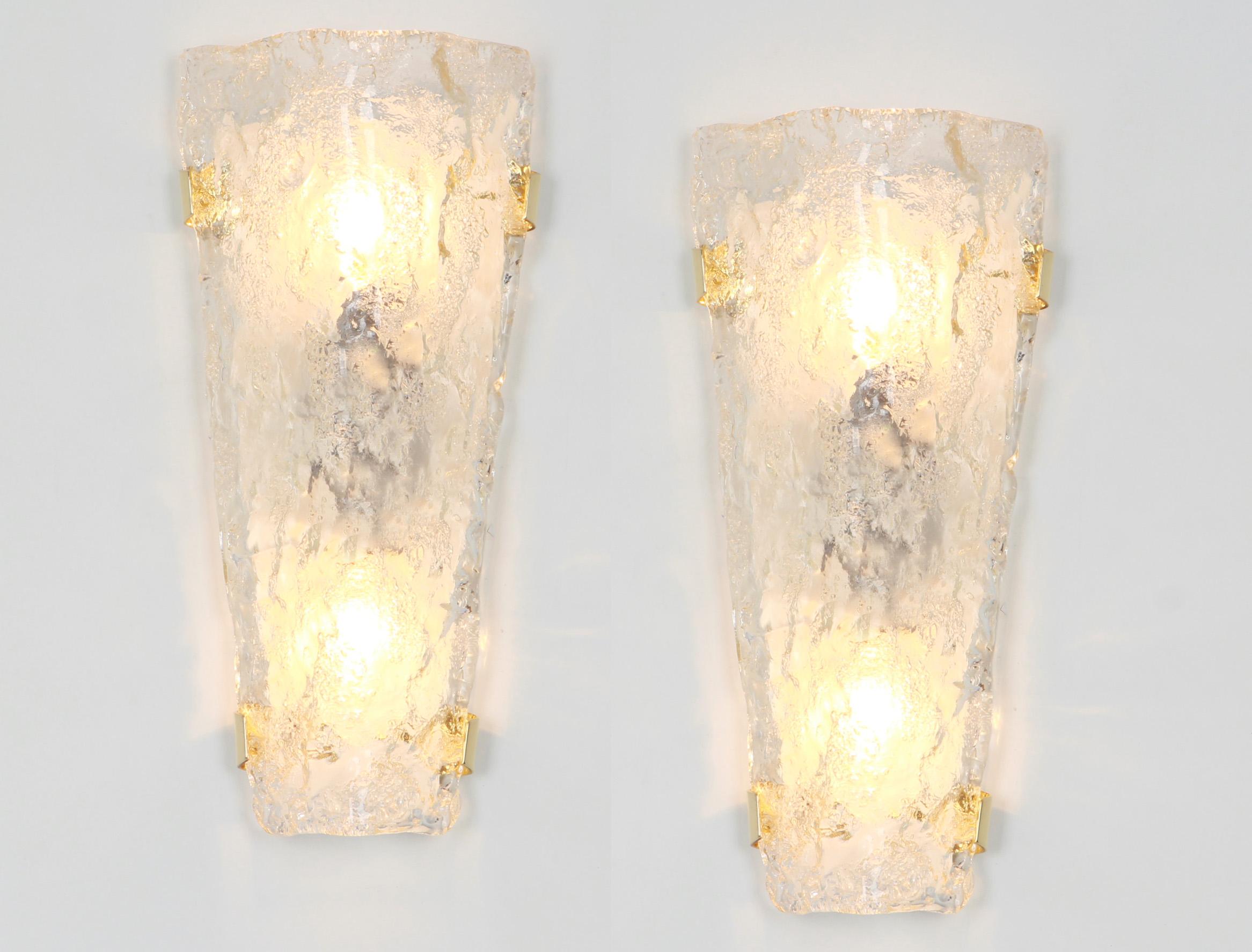 Set of 3 Large Vanity Angular Murano Glass Sconces by Hillebrand, Germany, 1960s For Sale 7