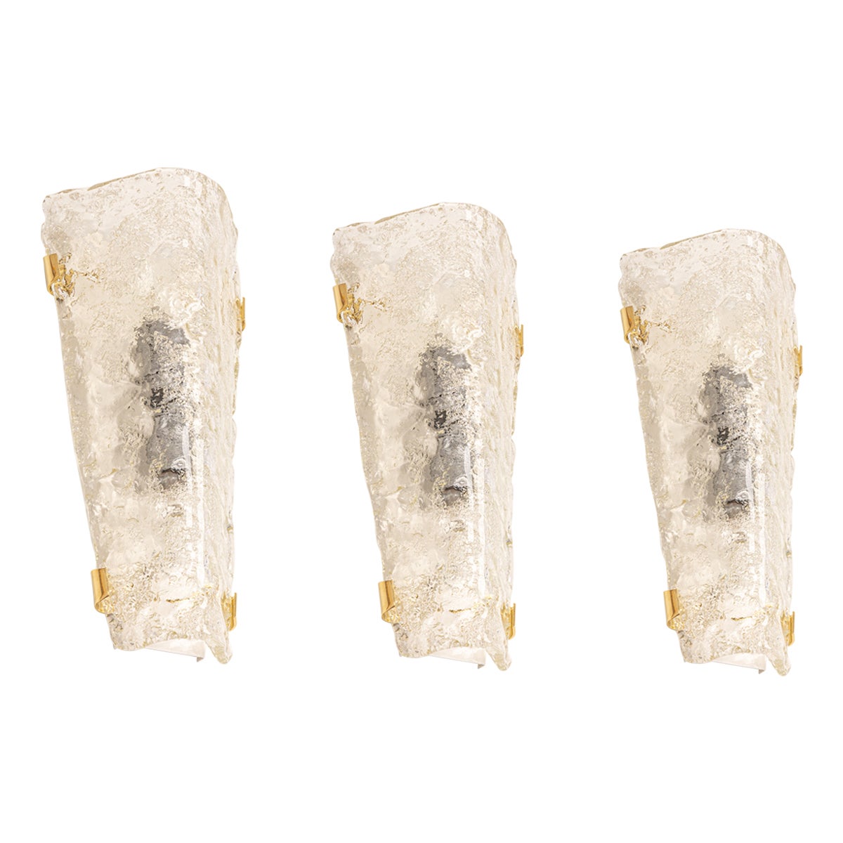 Set of 3 Large Vanity Angular Murano Glass Sconces by Hillebrand, Germany, 1960s For Sale