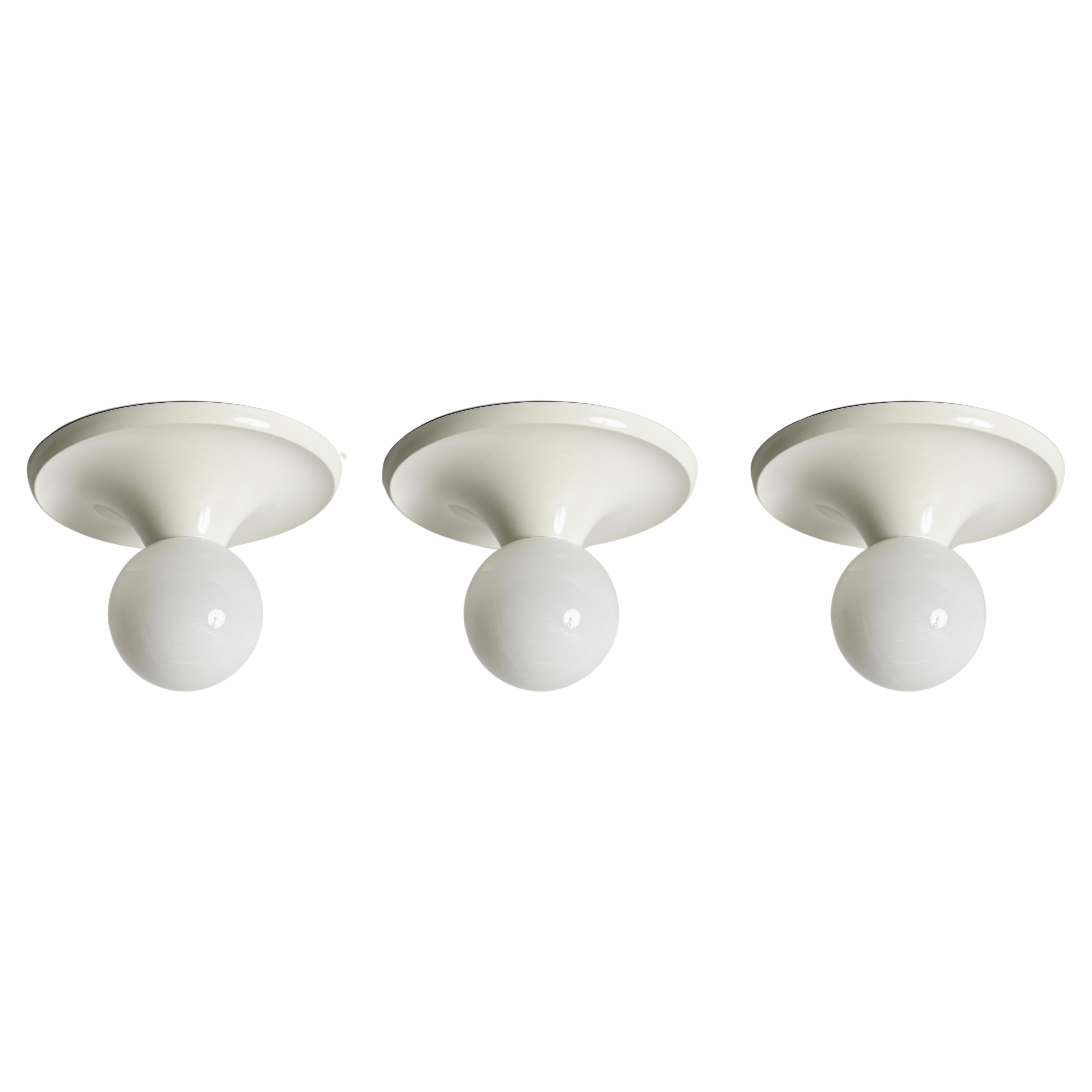 Set of 3 Large White Light Balls, Wall or Ceiling Lamps by Flos, Italy 1960