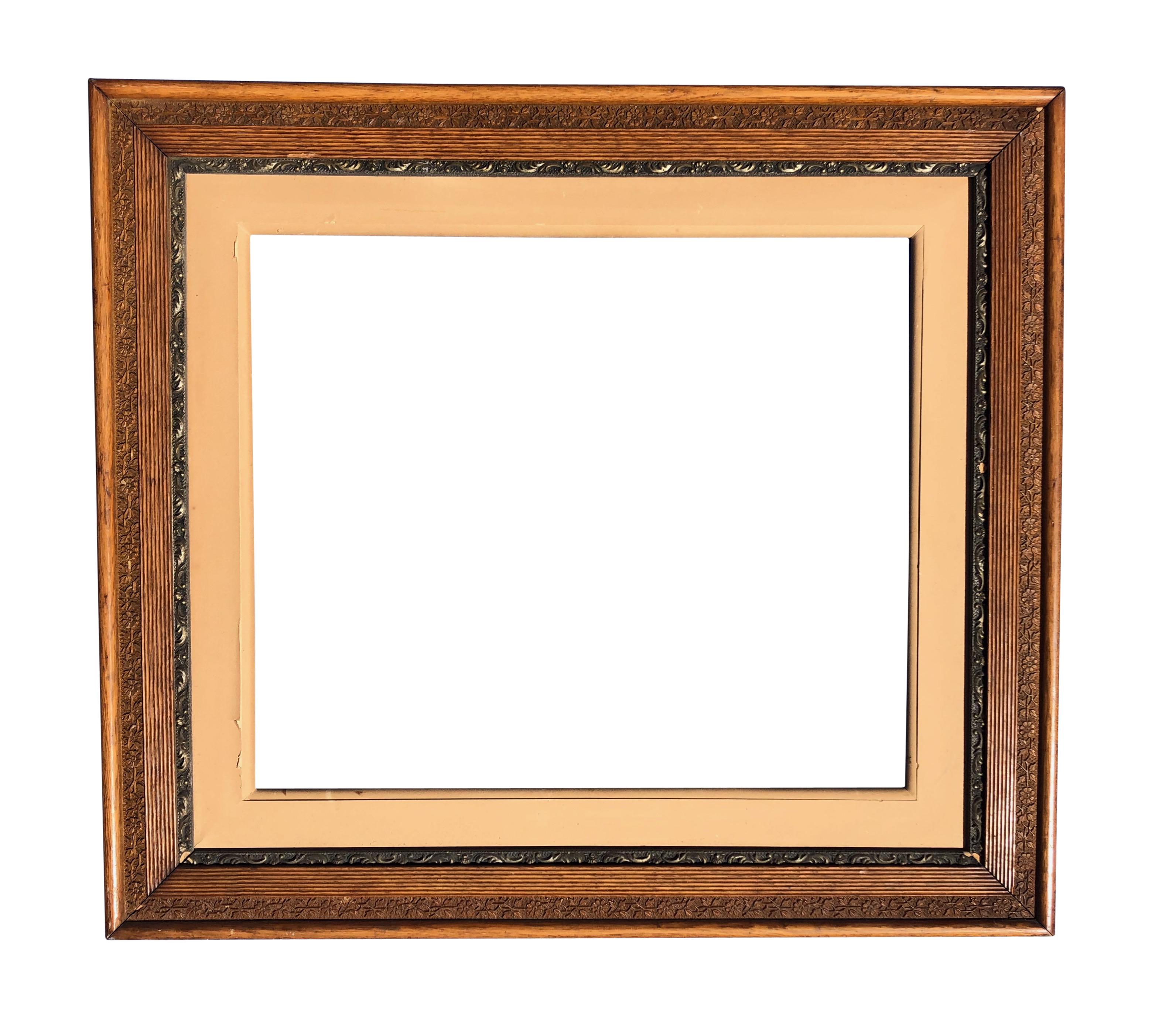 Set of 3 Large Wooden Frames with Silver, Gold and Natural Wood Colors In Good Condition For Sale In Petaluma, CA
