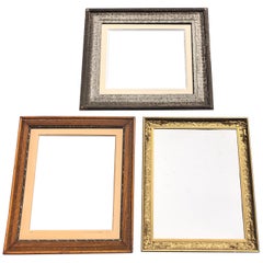 Set of 3 Large Wooden Frames with Silver, Gold and Natural Wood Colors