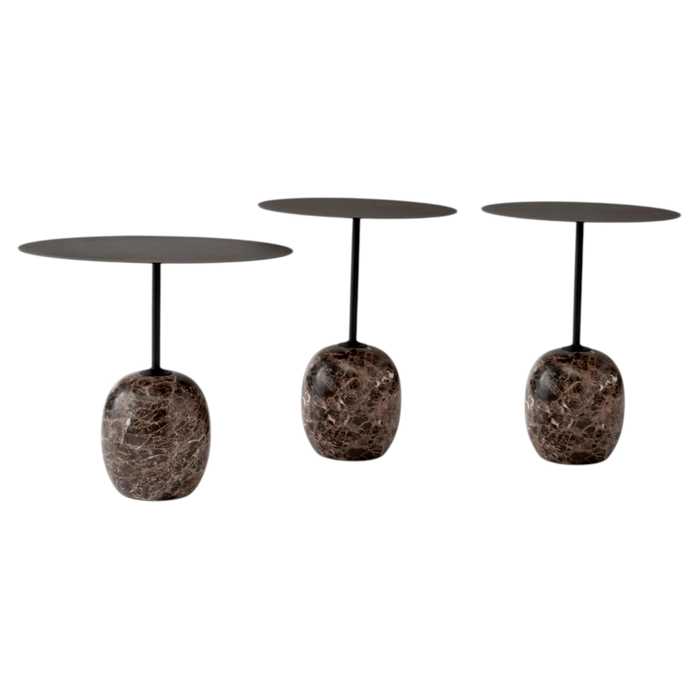 Set of 3 Lato Side Tables-2 LN8 & 1 LN9 in Black Steel & Marble by Luca Nichetto